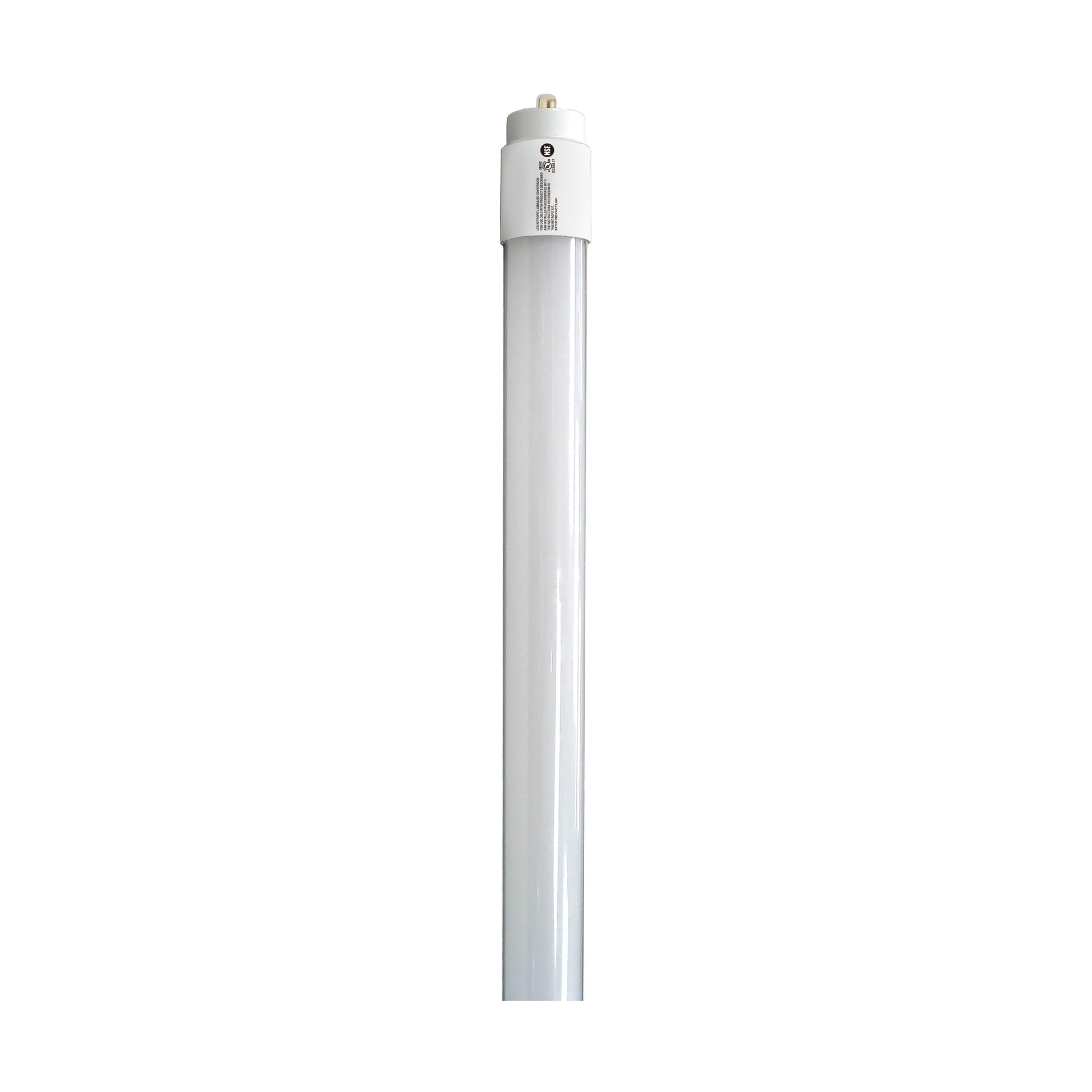 image of 40 Watt - 8 Foot - T8 LED - Single pin base - 3500K - 50000 Average rated hours - 5300 Lumens - Type B - Ballast Bypass - Double Ended Wiring - DLC 5.1