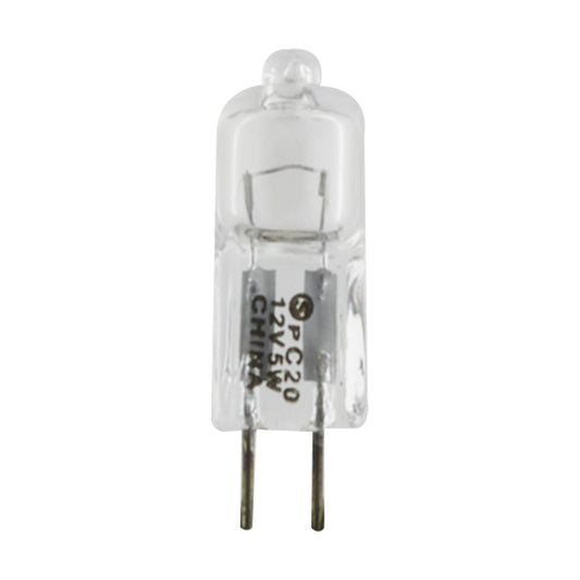 image of 5 Watt - Halogen - T3 - Clear - 2000 Average rated hours - 50 Lumens - Bi Pin G4 base - 12 Volt
