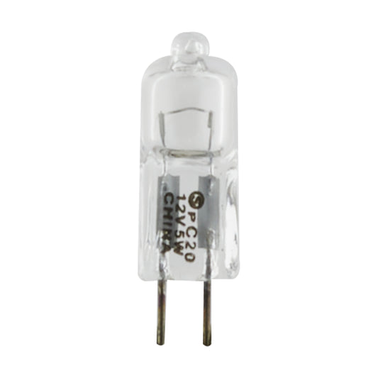 image of 5 Watt - Halogen - T3 - Clear - 2000 Average rated hours - 50 Lumens - Bi Pin G4 base - 12 Volt