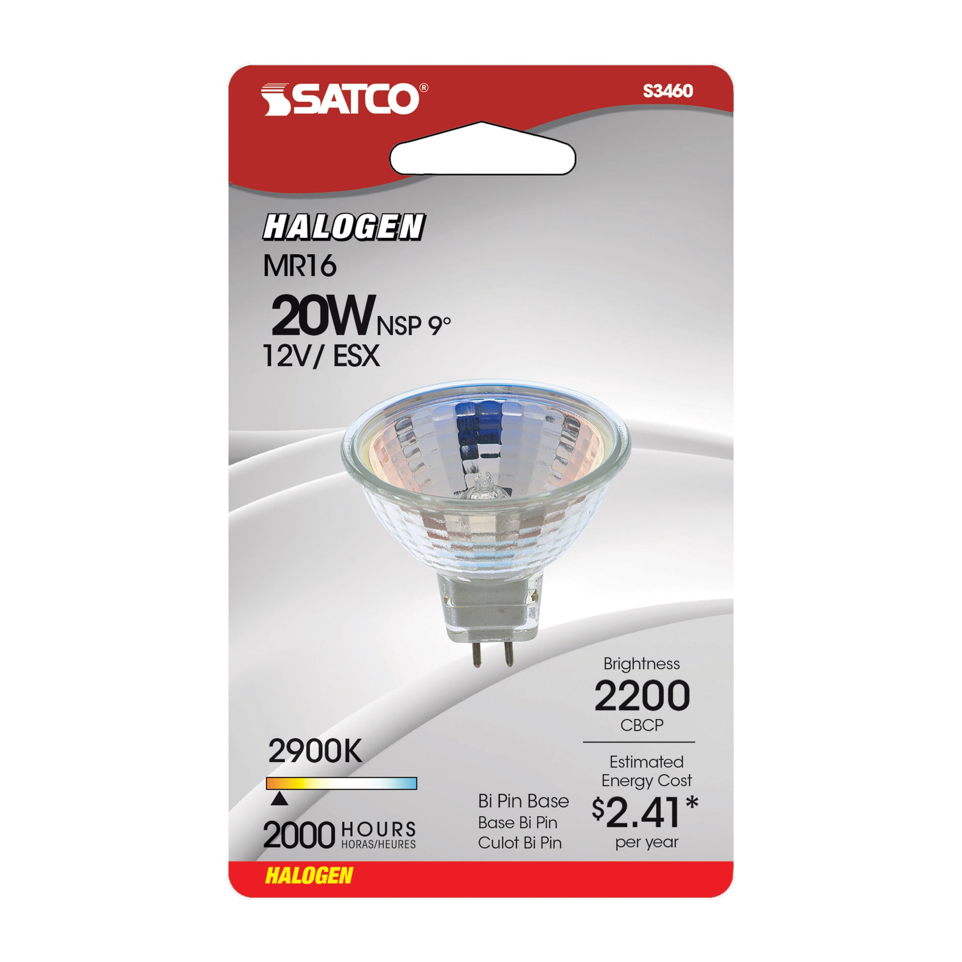 image of 20 Watt - Halogen - MR16 - ESX - 2000 Average rated hours - Miniature 2 Pin Round base - 12 Volt - Carded