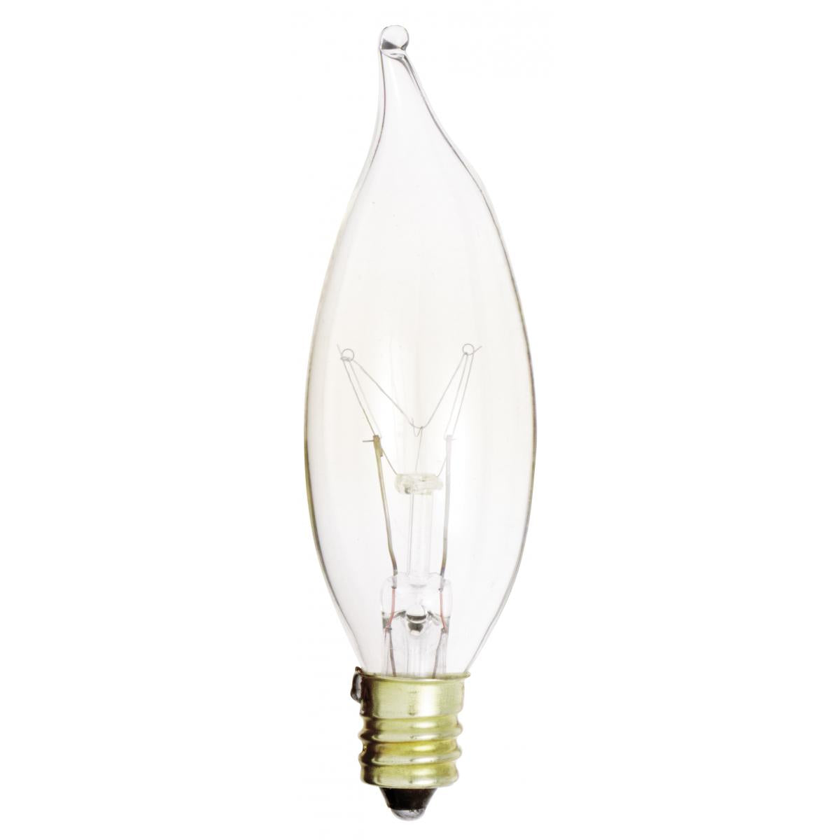 15 Watt CA8 Incandescent - Clear - 1500 Average rated hours - 100 Lumens - Candelabra base - 120 Volt - 2-Card