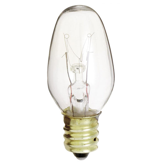 image of 7 Watt C7 Incandescent - Clear - 2500 Average rated hours - 35 Lumens - Candelabra base - 130 Volt