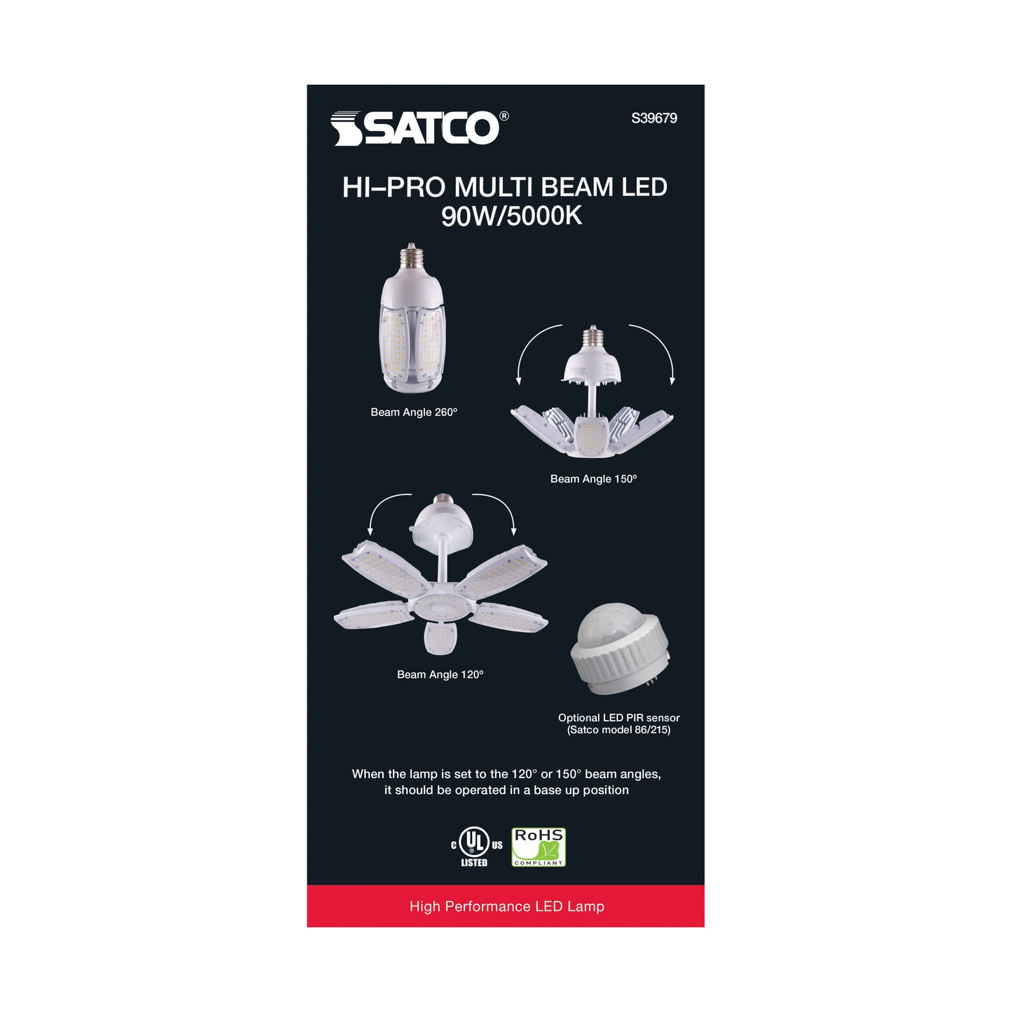 image of 90 Watt LED HID Replacement - 5000K - Mogul Extended base - Adjustable Beam Angle - Type B Ballast Bypass -100-277 Volt