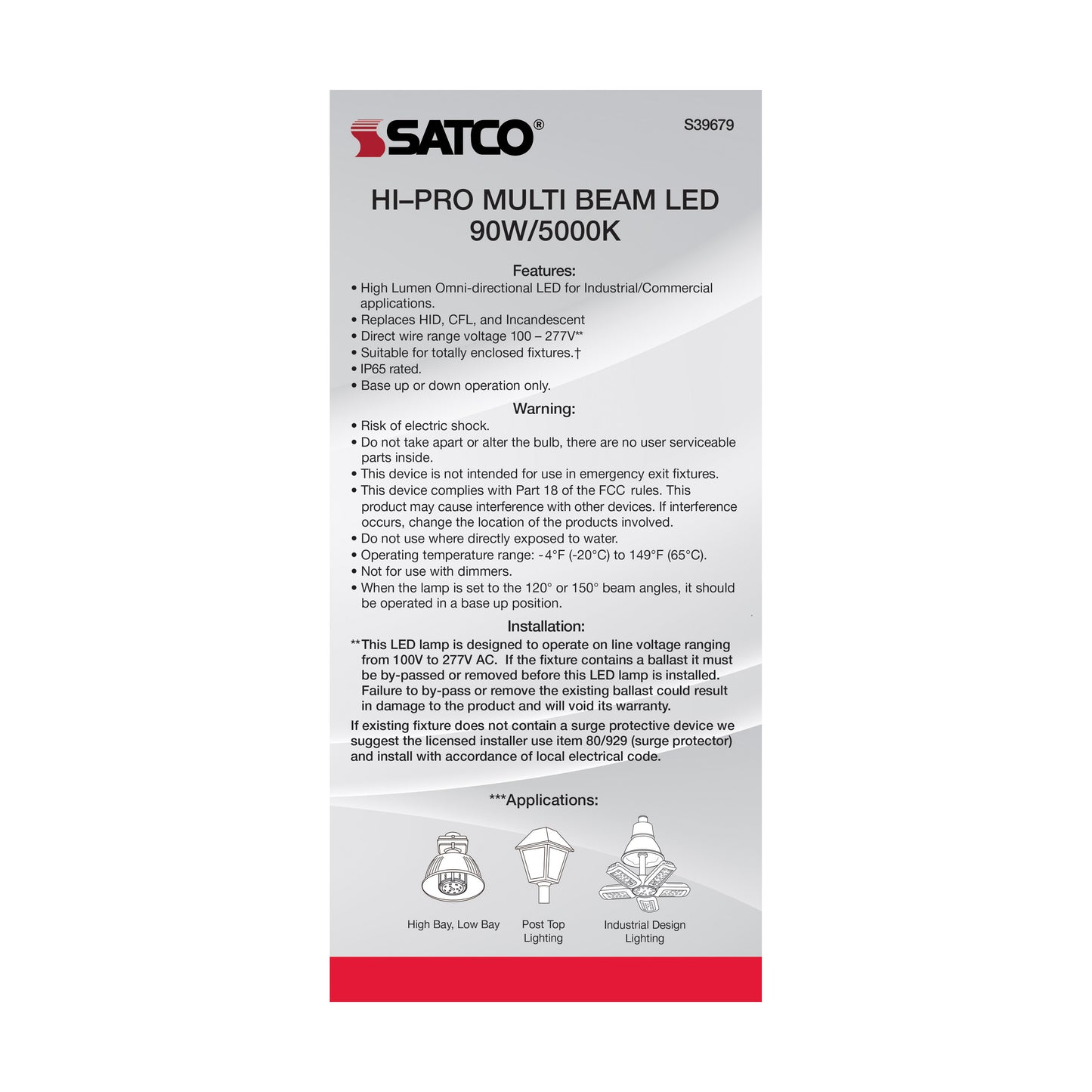 image of 90 Watt LED HID Replacement - 5000K - Mogul Extended base - Adjustable Beam Angle - Type B Ballast Bypass -100-277 Volt