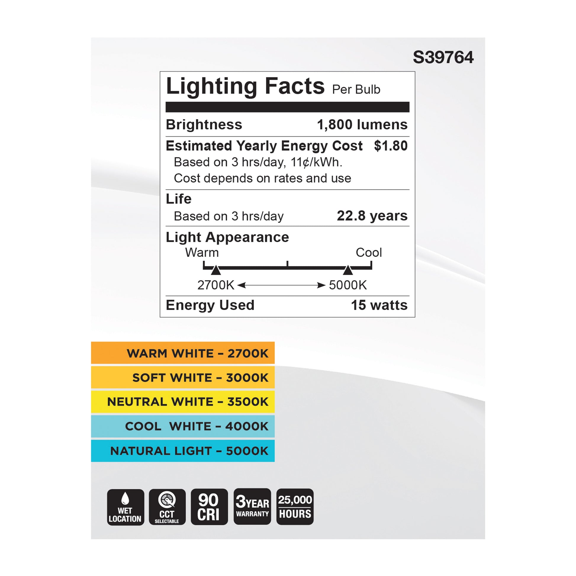 image of 15 Watt PAR30LN High Lumen LED - Long Neck - 27K/30K/35K/40K/50K CCT Selectable - Medium Base - 120-277 Volt