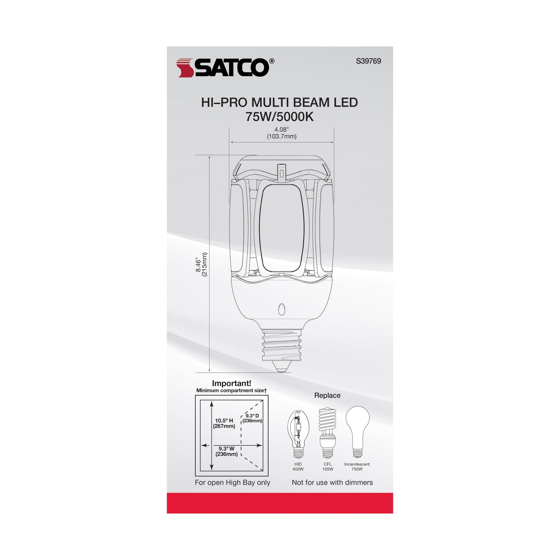 image of 75 Watt LED HID Replacement - 5000K - Mogul Extended base - Adjustable Beam Angle - Type B Ballast Bypass -100-277 Volt