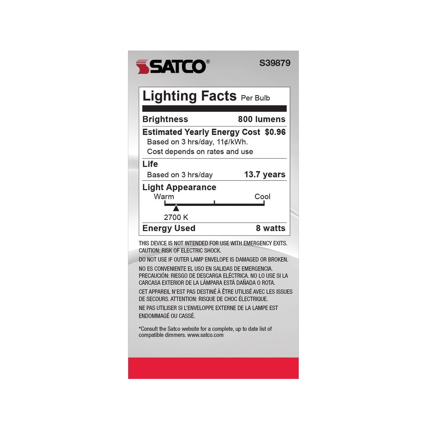 image of 8 Watt A19 LED - Clear Finish - Medium base - 2700K - 120 Volt