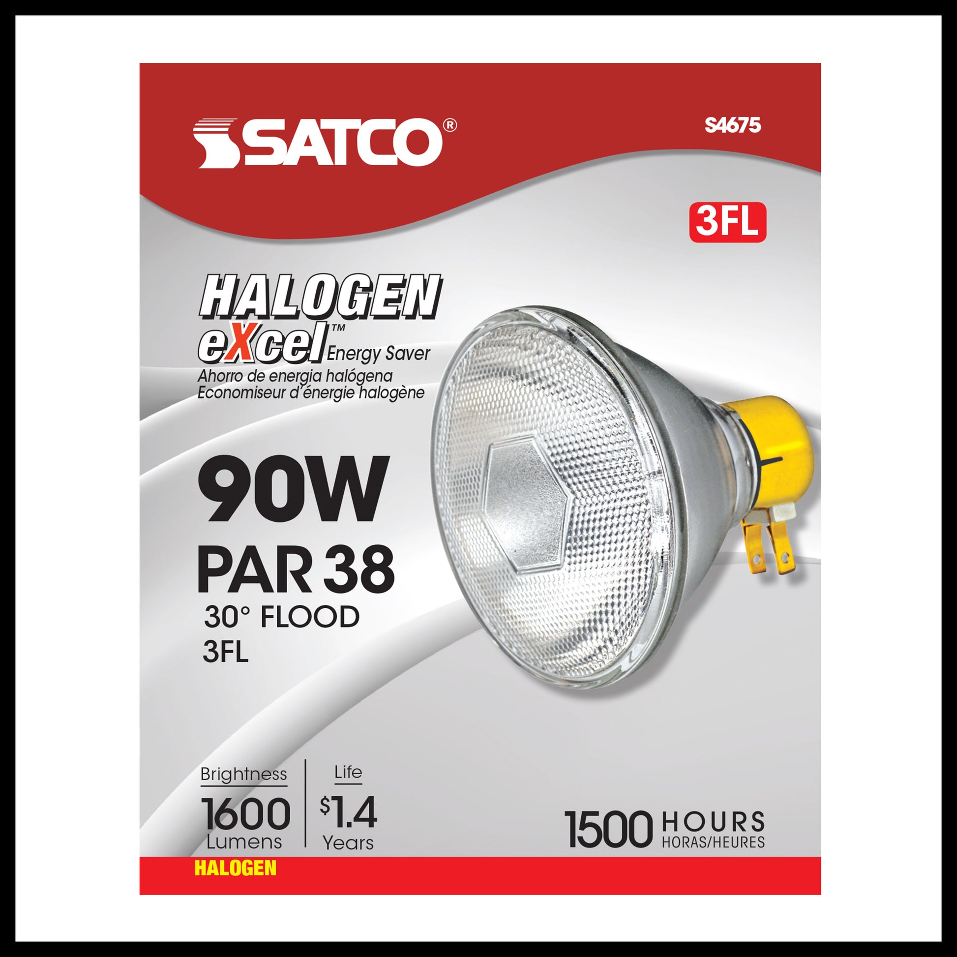 image of 90 Watt - Halogen - PAR38 - Clear - 2500 Average rated hours - 1310 Lumens - Medium Side Prong base - 120 Volt