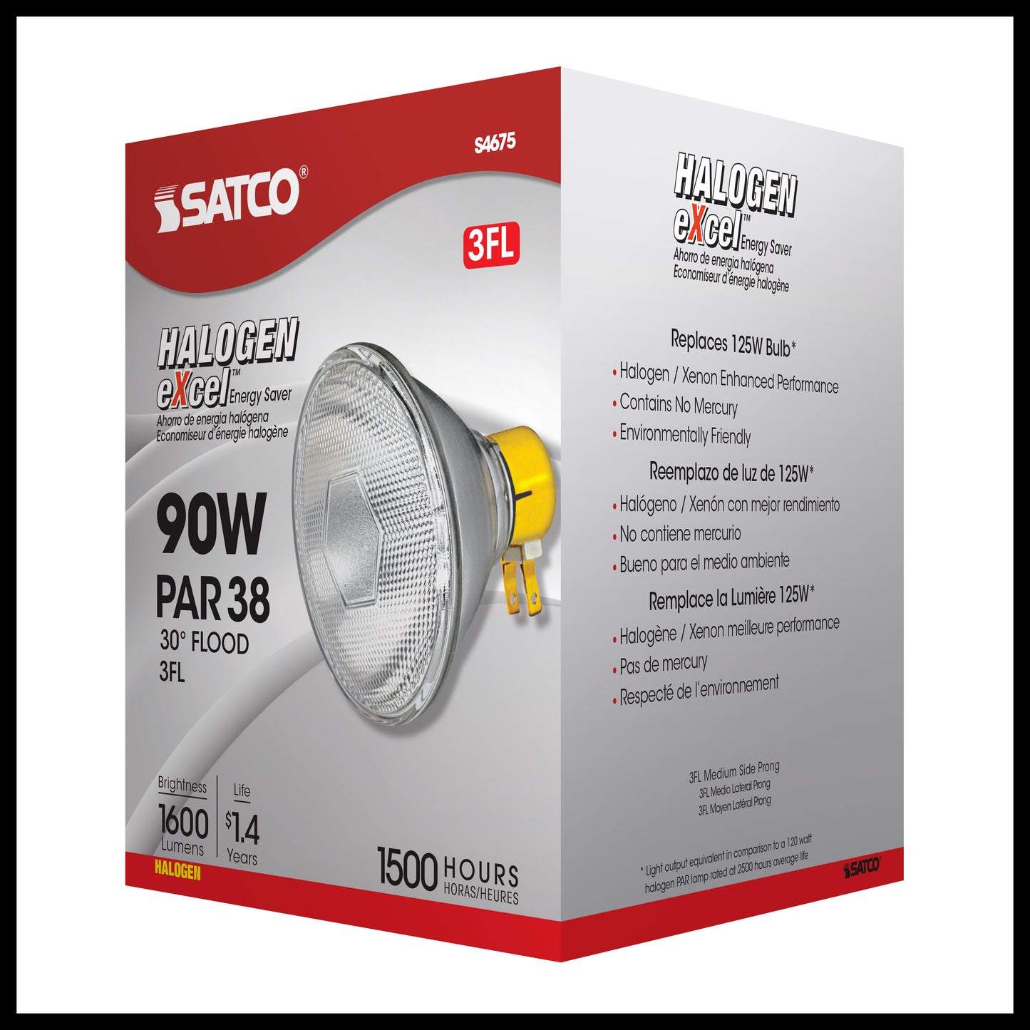 image of 90 Watt - Halogen - PAR38 - Clear - 2500 Average rated hours - 1310 Lumens - Medium Side Prong base - 120 Volt