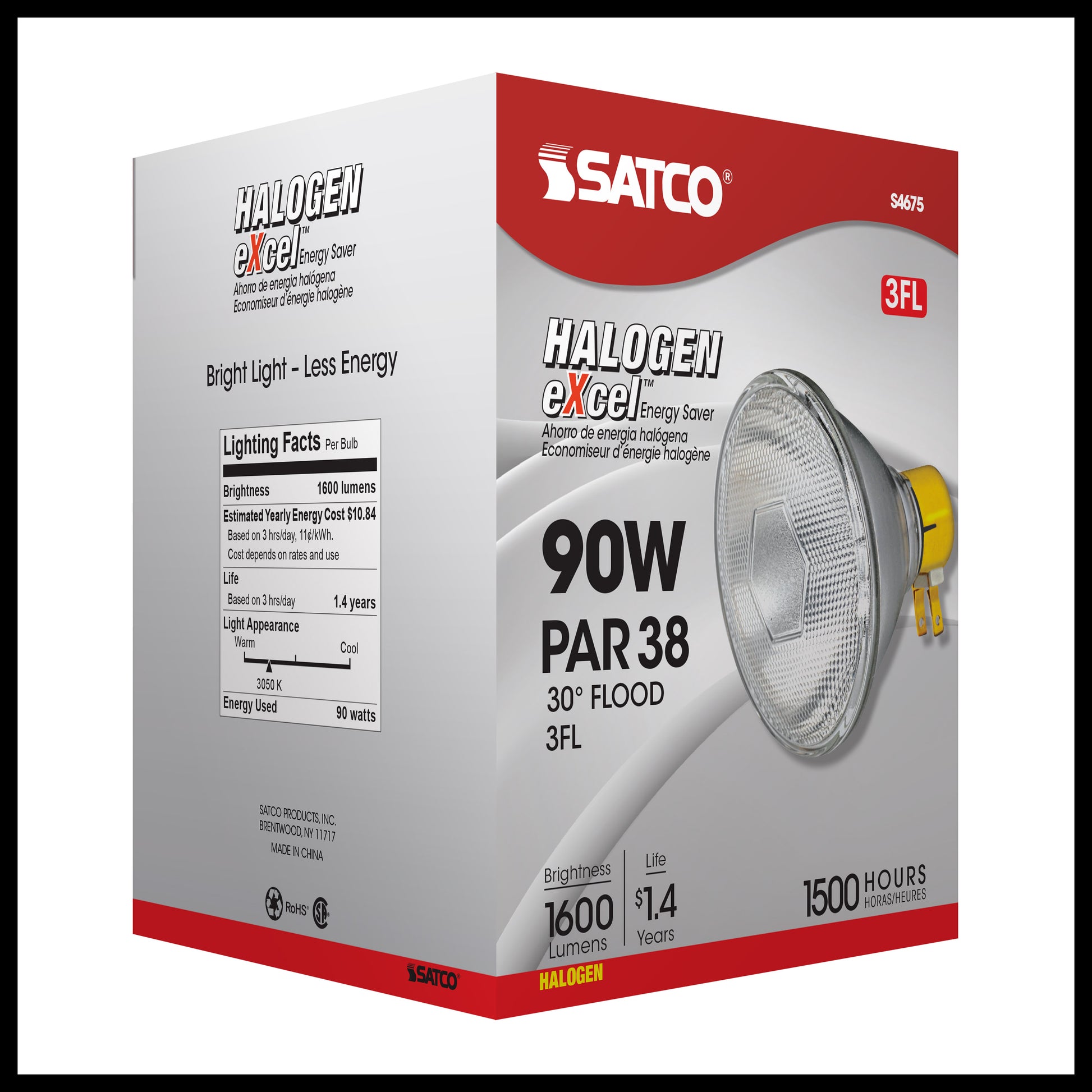 image of 90 Watt - Halogen - PAR38 - Clear - 2500 Average rated hours - 1310 Lumens - Medium Side Prong base - 120 Volt