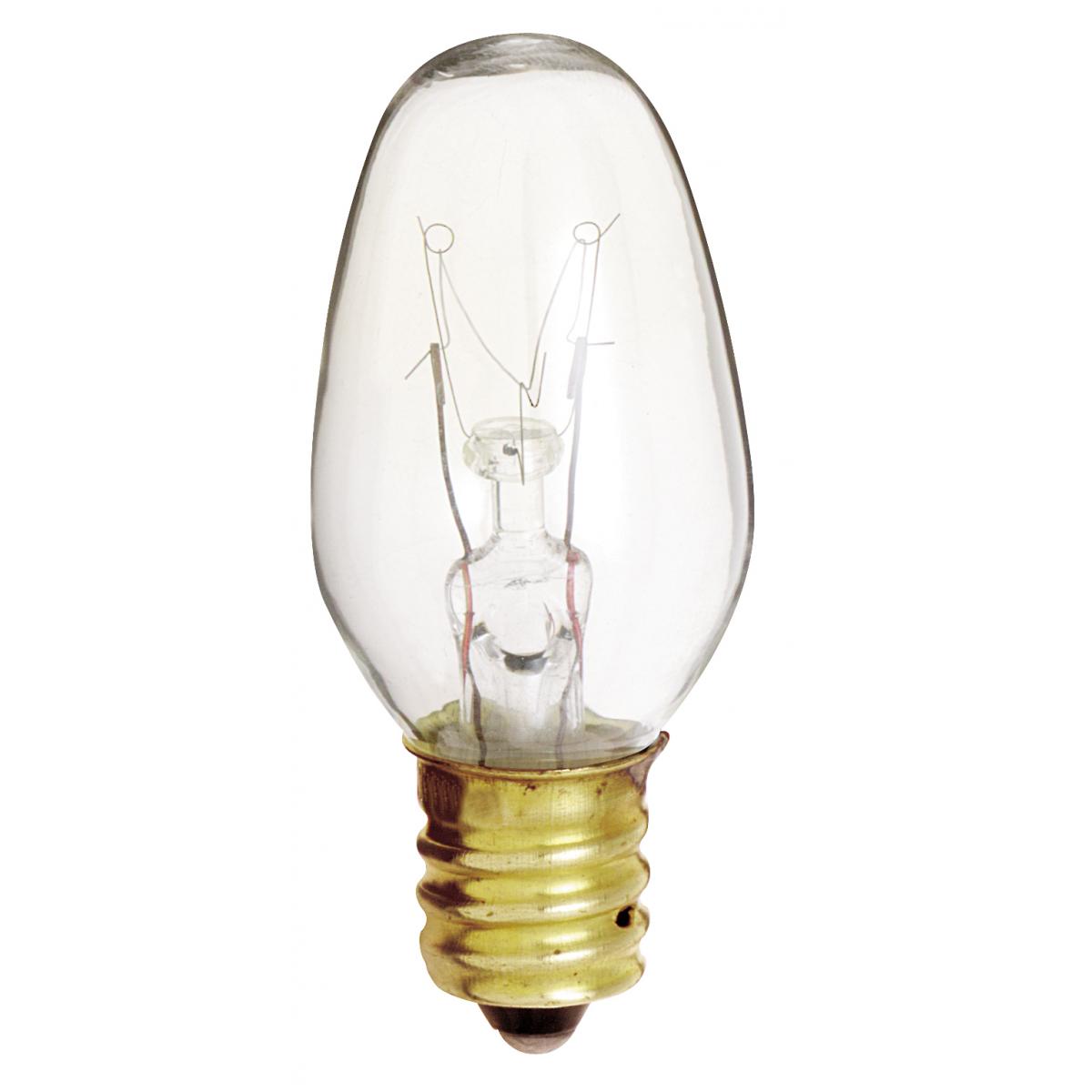 image of 7 Watt C7 Incandescent - Clear - 3000 Average rated hours - 35 Lumens - Candelabra base - 120 Volt - 4-Card