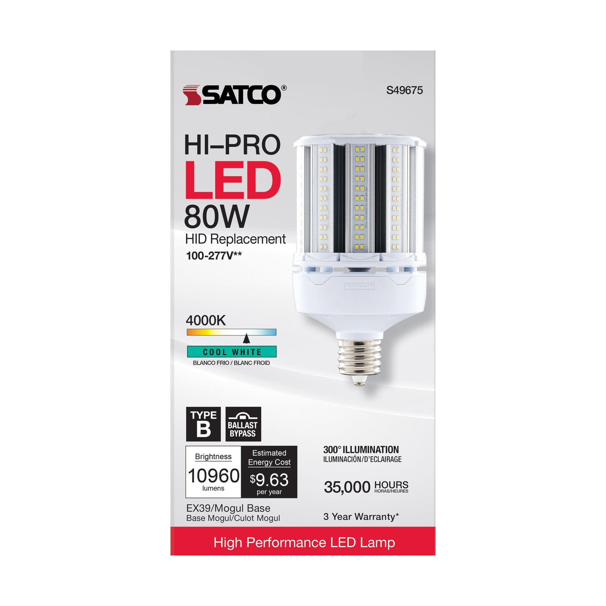 image of 80 Watt LED HID Replacement - 4000K - Extended Mogul base - Type B Ballast Bypass - Economy Hi-Pro