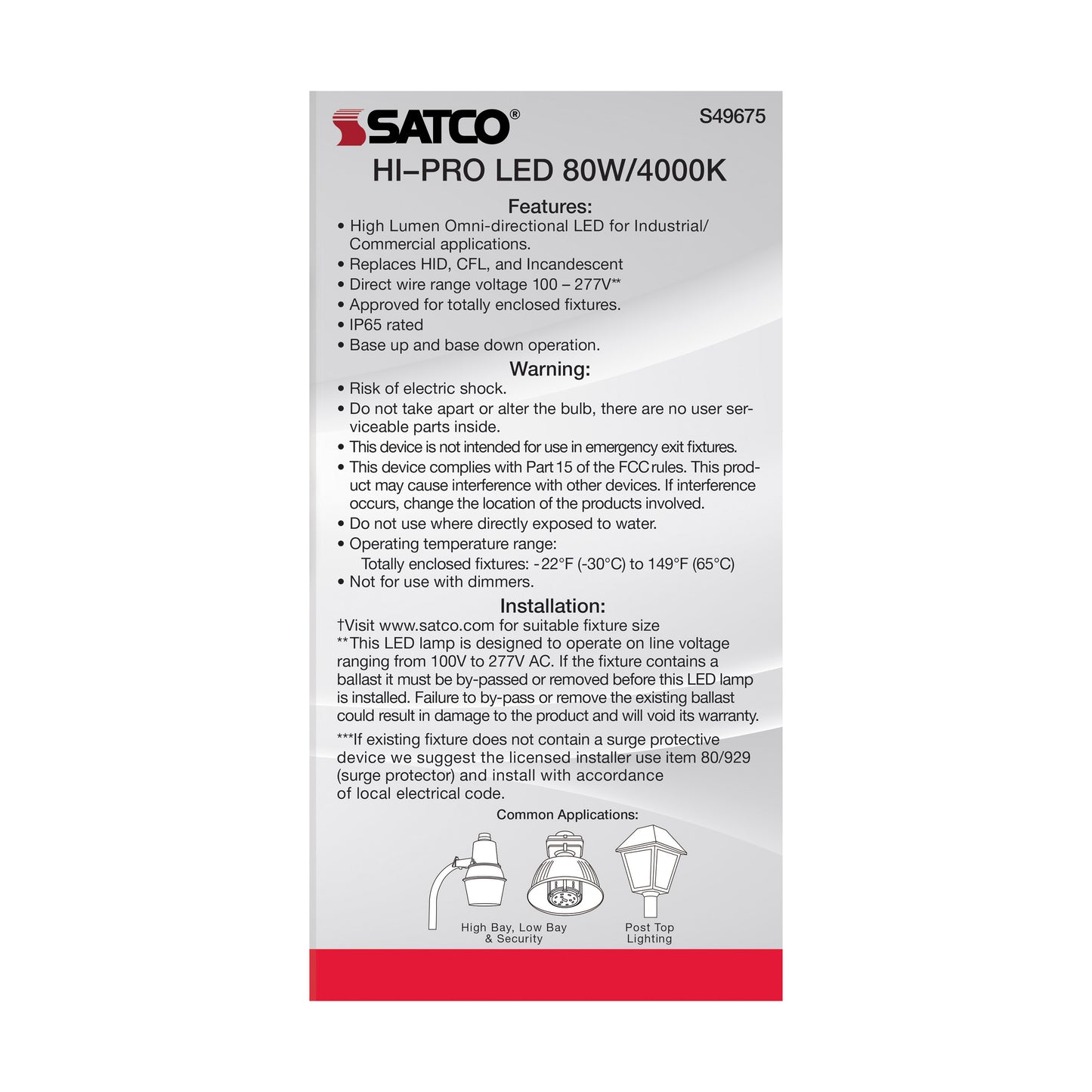 image of 80 Watt LED HID Replacement - 4000K - Extended Mogul base - Type B Ballast Bypass - Economy Hi-Pro