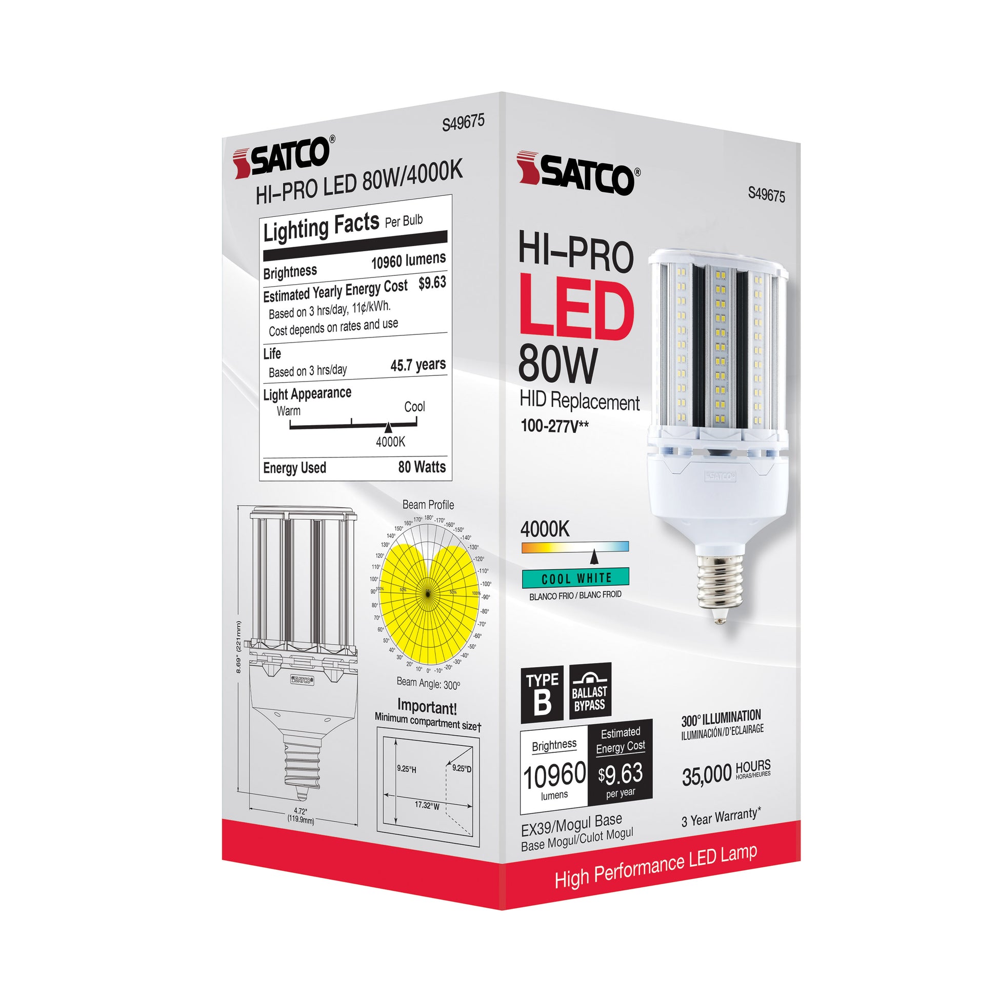 image of 80 Watt LED HID Replacement - 4000K - Extended Mogul base - Type B Ballast Bypass - Economy Hi-Pro