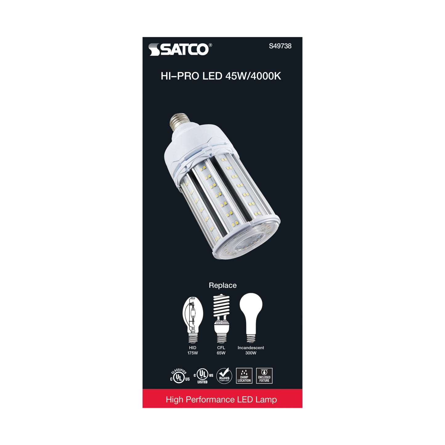 image of 45 Watt LED HID Replacement - 80 CRI - 4000K - Type B - Ballast Bypass - Medium base - Economy Hi-Pro