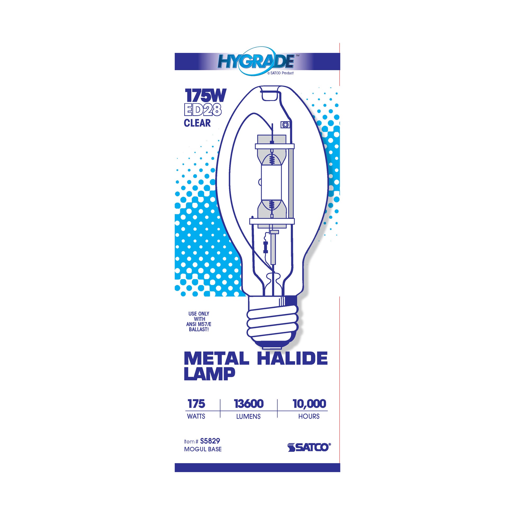 image of 175 Watt - Metal Halide HID - Mogul base - ED28 - Clear - 65 CRI - 4200K