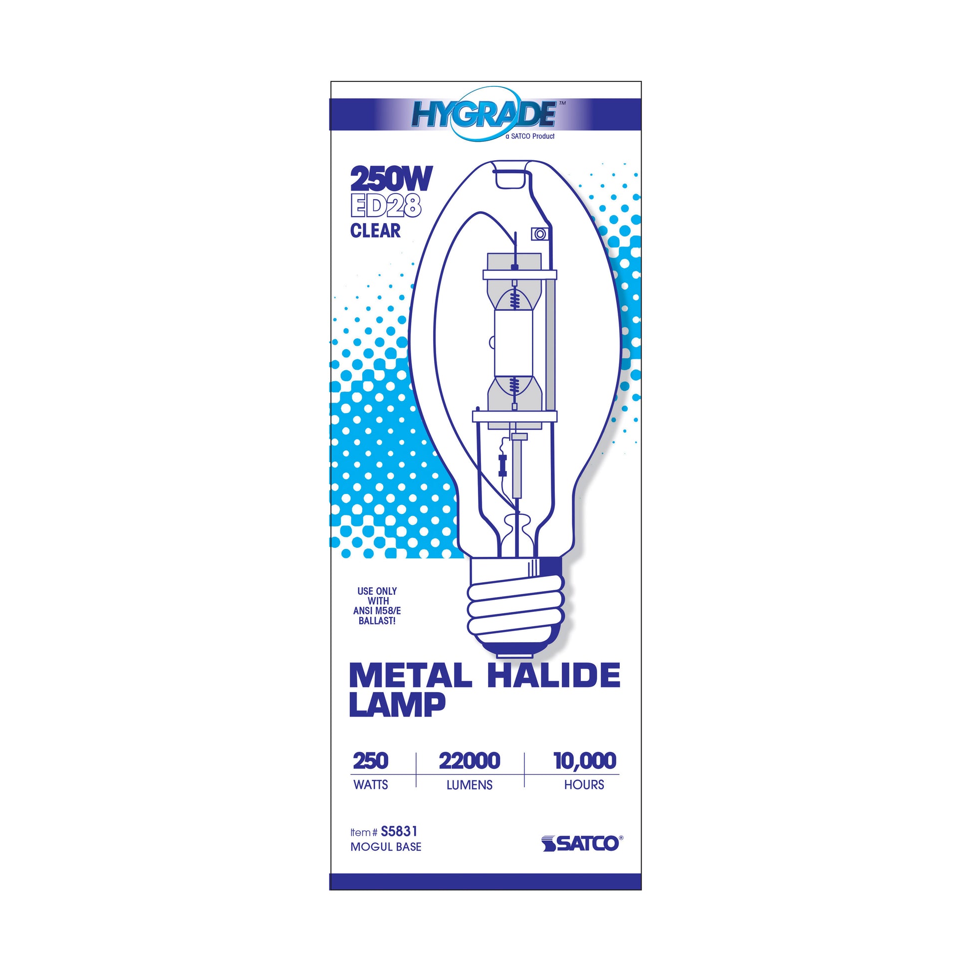 image of 250 Watt - Metal Halide HID - Mogul base - ED28 - Clear - 65 CRI - 4000K