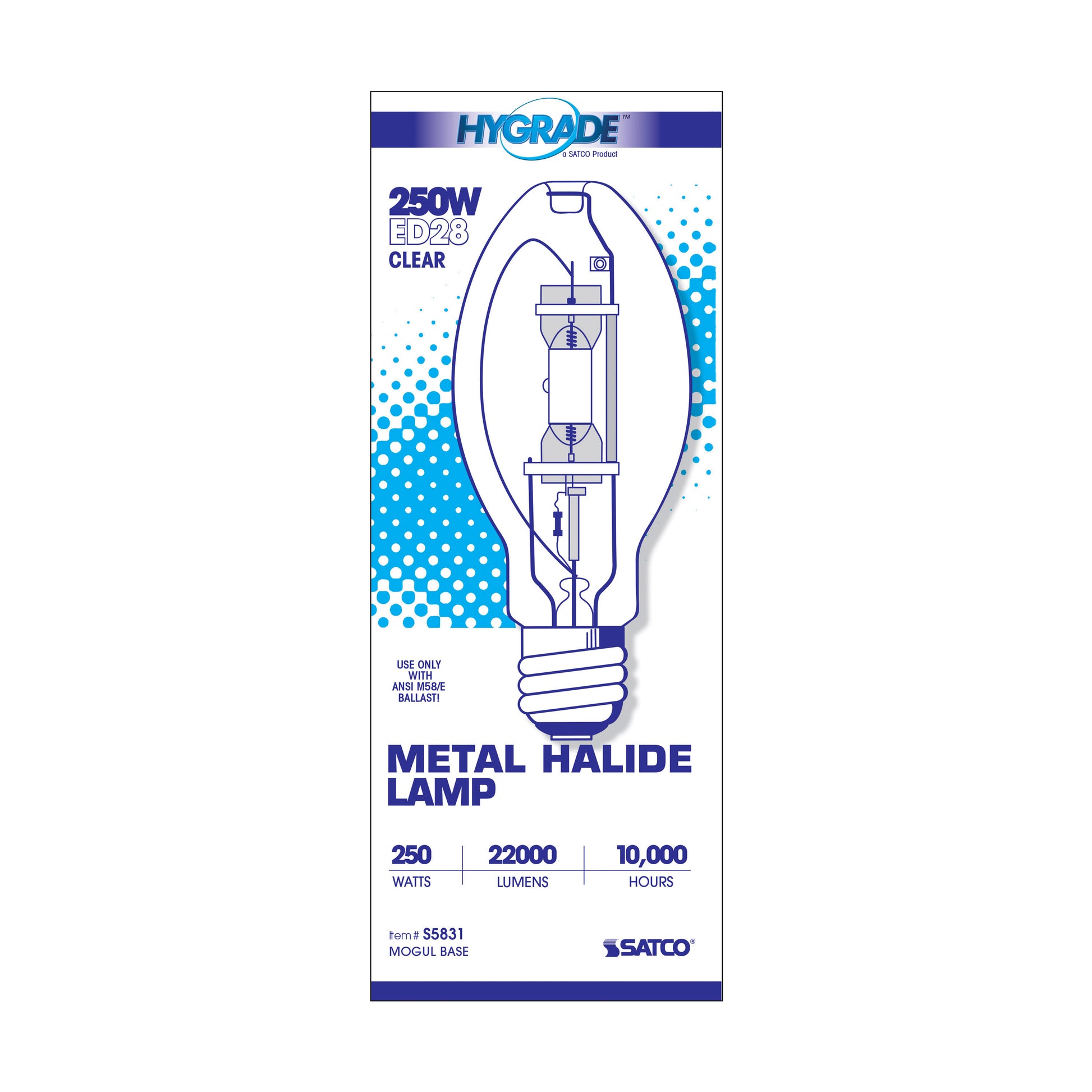 image of 250 Watt - Metal Halide HID - Mogul base - ED28 - Clear - 65 CRI - 4000K