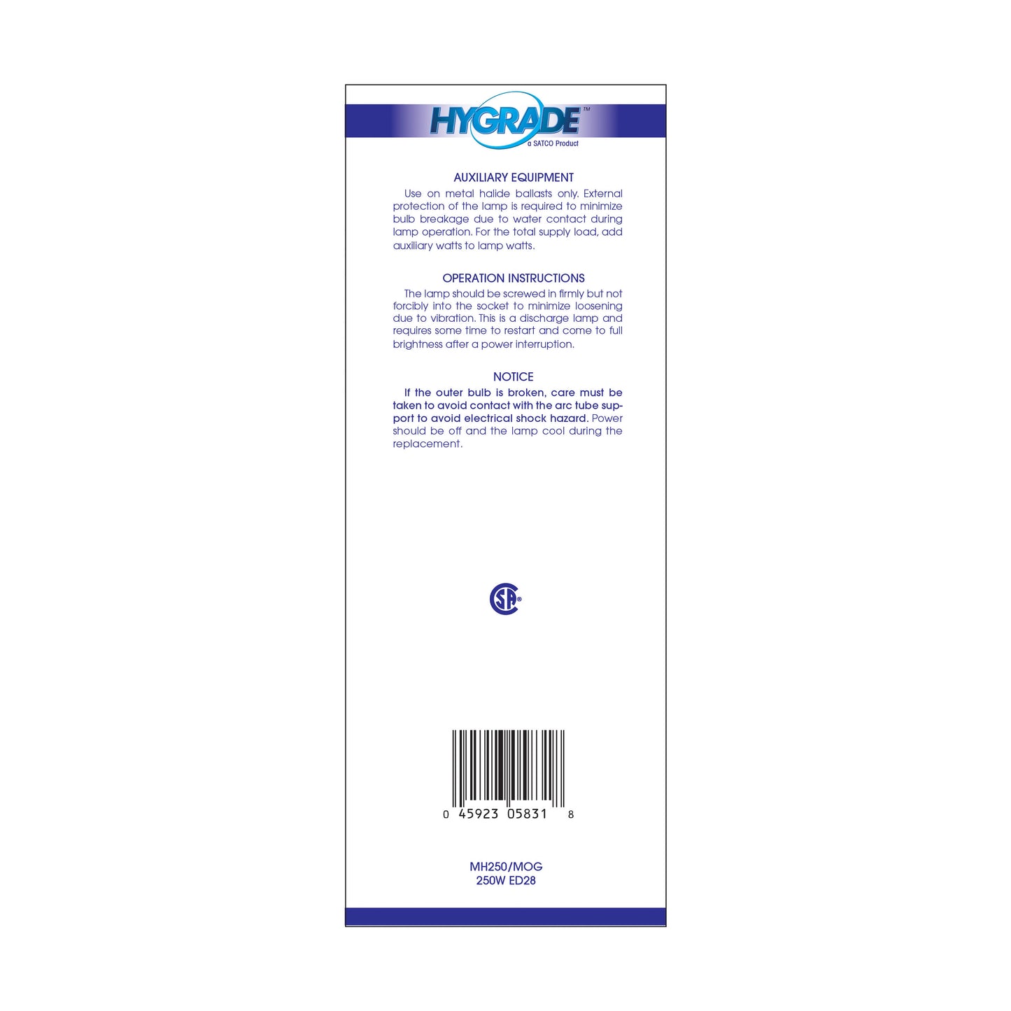 image of 250 Watt - Metal Halide HID - Mogul base - ED28 - Clear - 65 CRI - 4000K