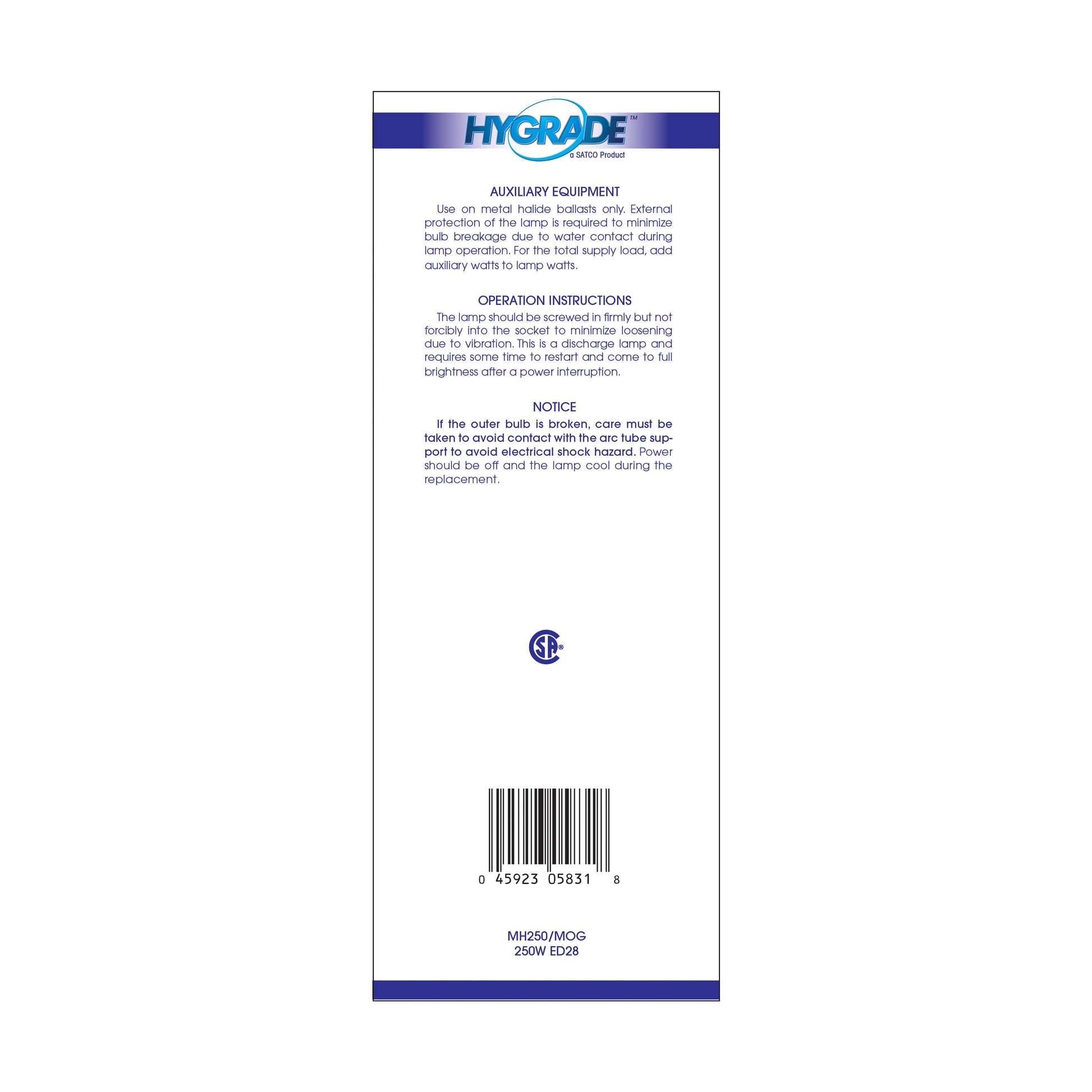 image of 250 Watt - Metal Halide HID - Mogul base - ED28 - Clear - 65 CRI - 4000K