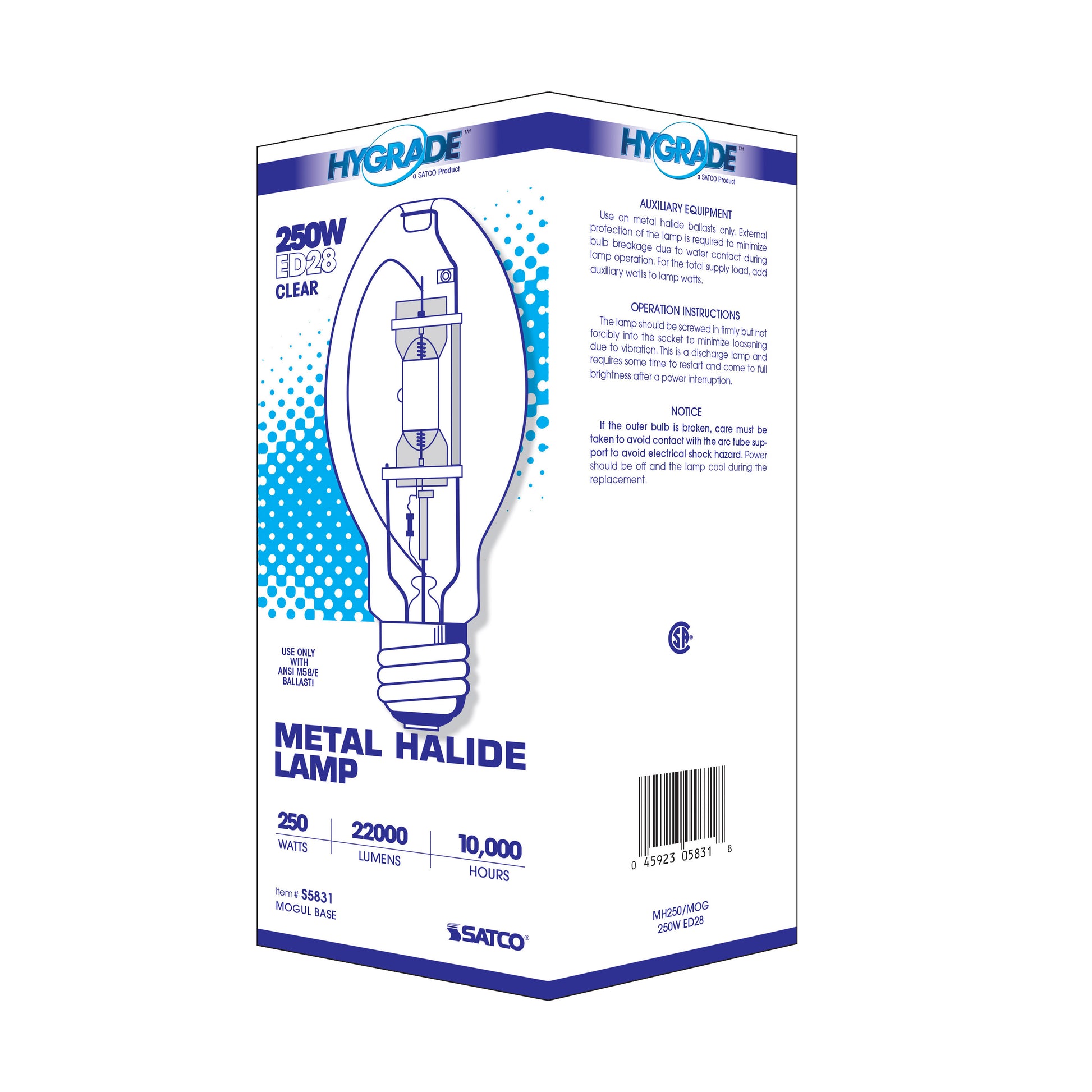 image of 250 Watt - Metal Halide HID - Mogul base - ED28 - Clear - 65 CRI - 4000K