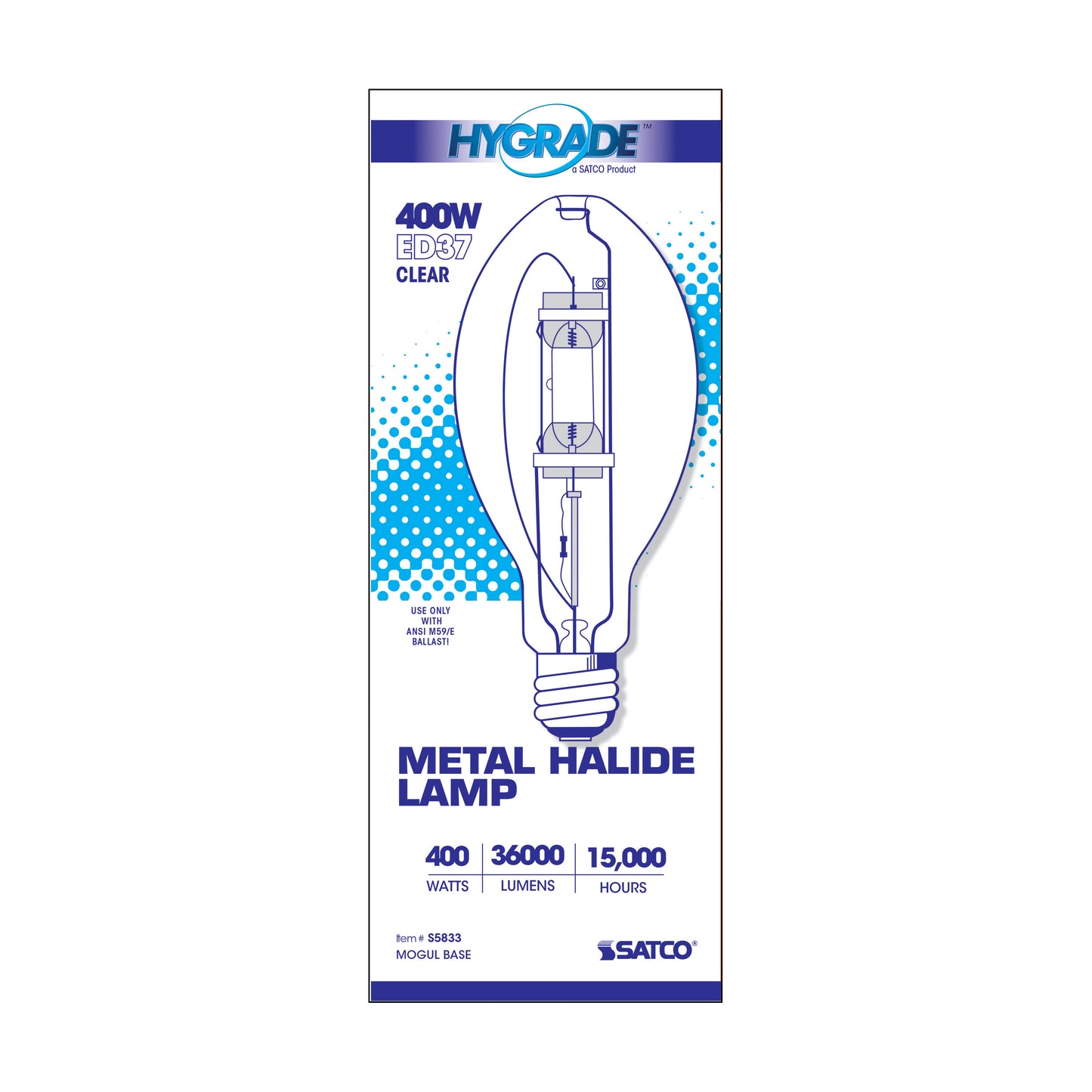 image of 400 Watt - Metal Halide HID - Mogul base - ED37 - Clear - 65 CRI - 4000K