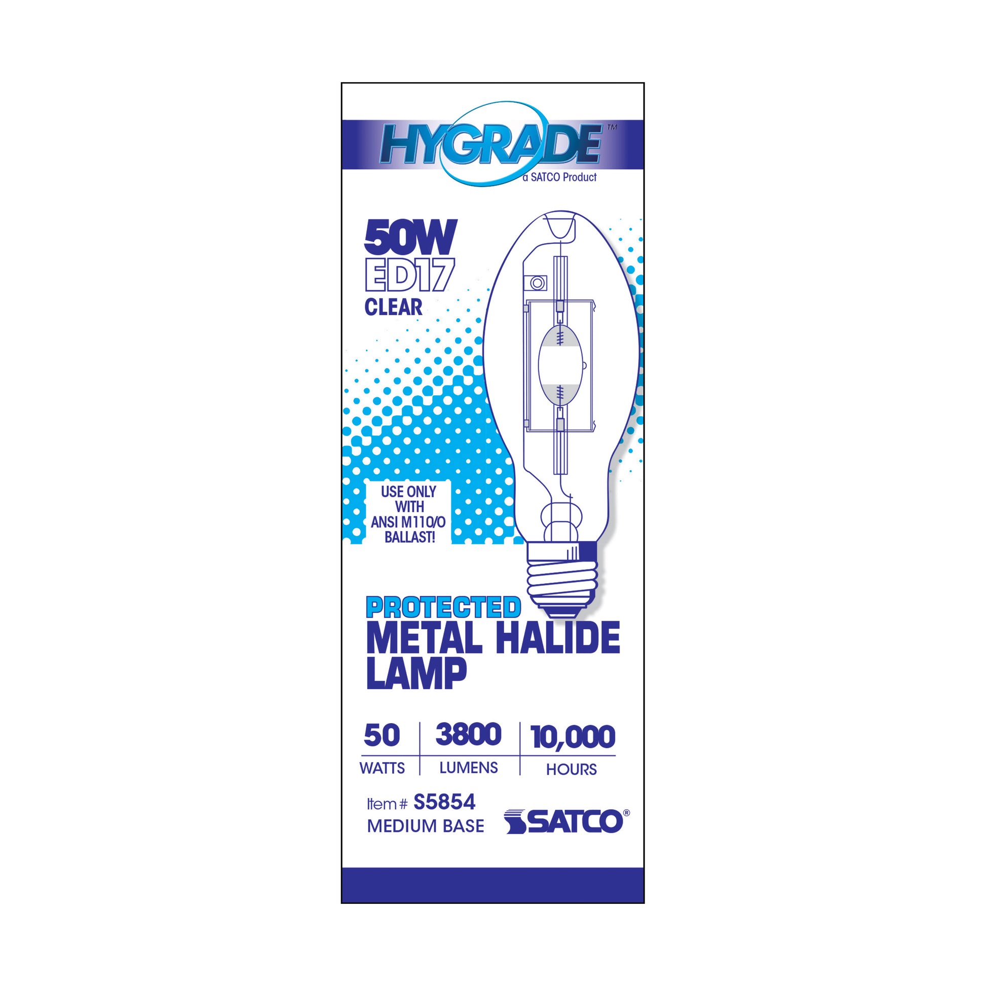 image of 50 Watt - Metal Halide HID - Medium base - ED17 - Clear - 65 CRI - 4000K