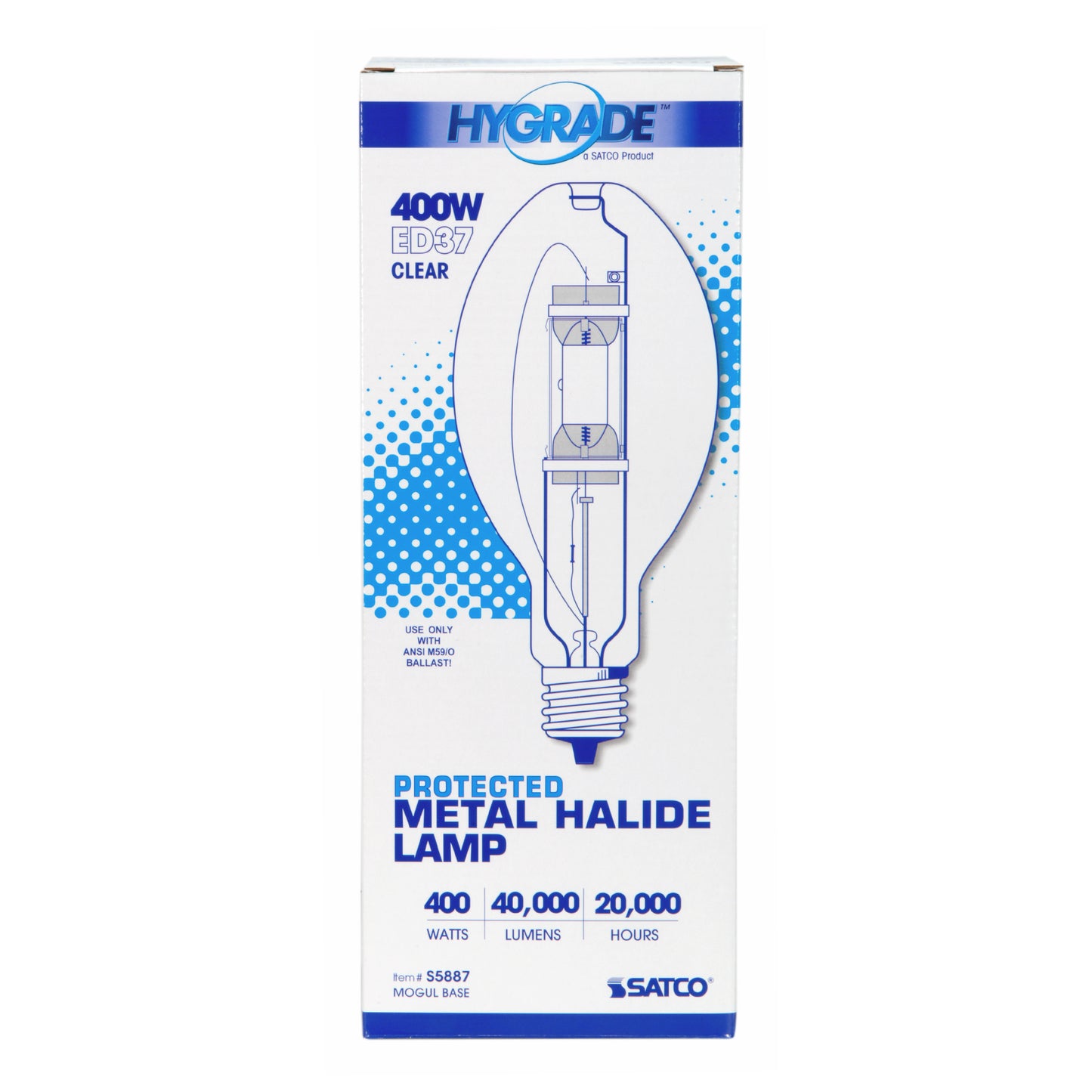 image of 400 Watt - Metal Halide HID - MP400 - Mogul base - ED37 - Clear - 65 CRI - 4200K