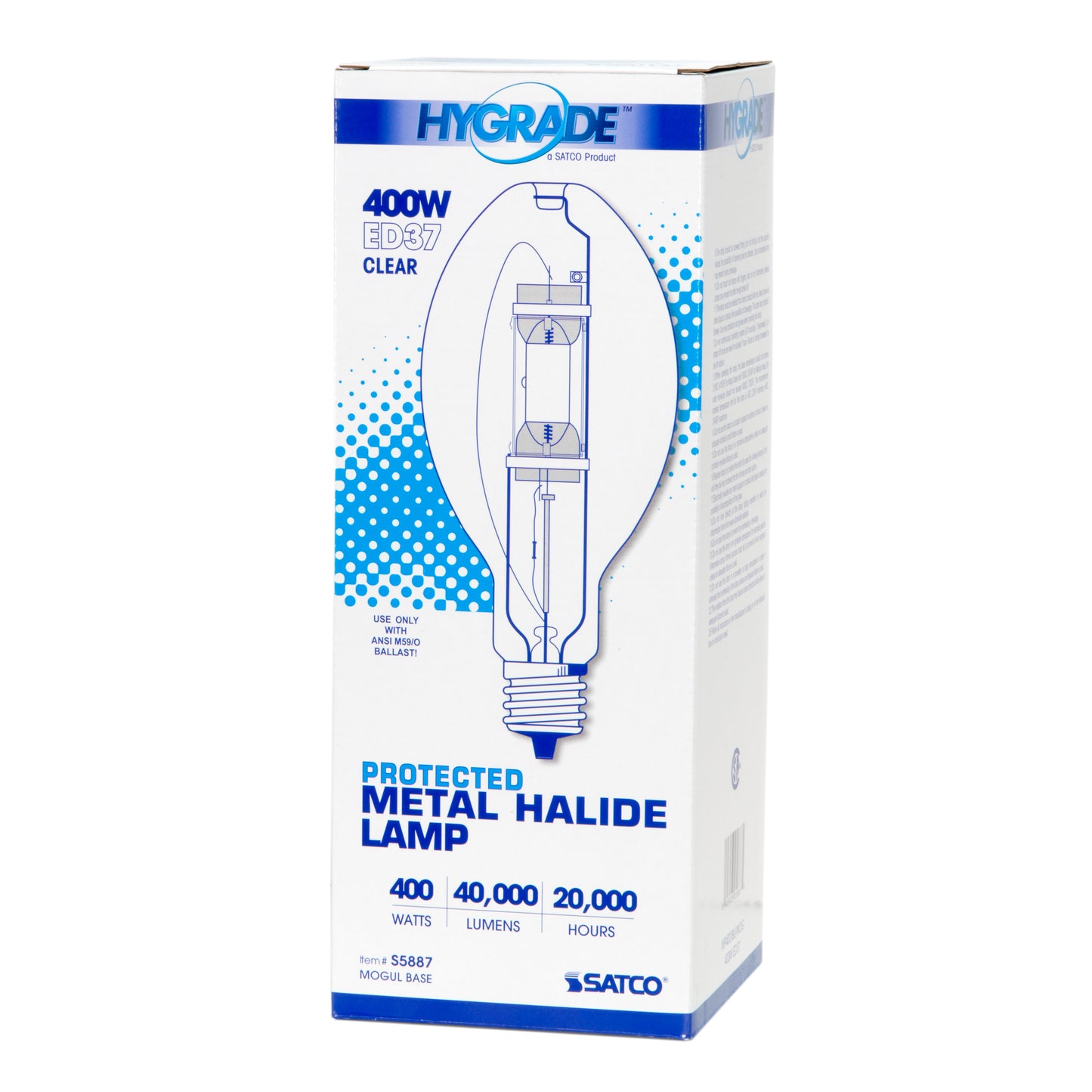 image of 400 Watt - Metal Halide HID - MP400 - Mogul base - ED37 - Clear - 65 CRI - 4200K
