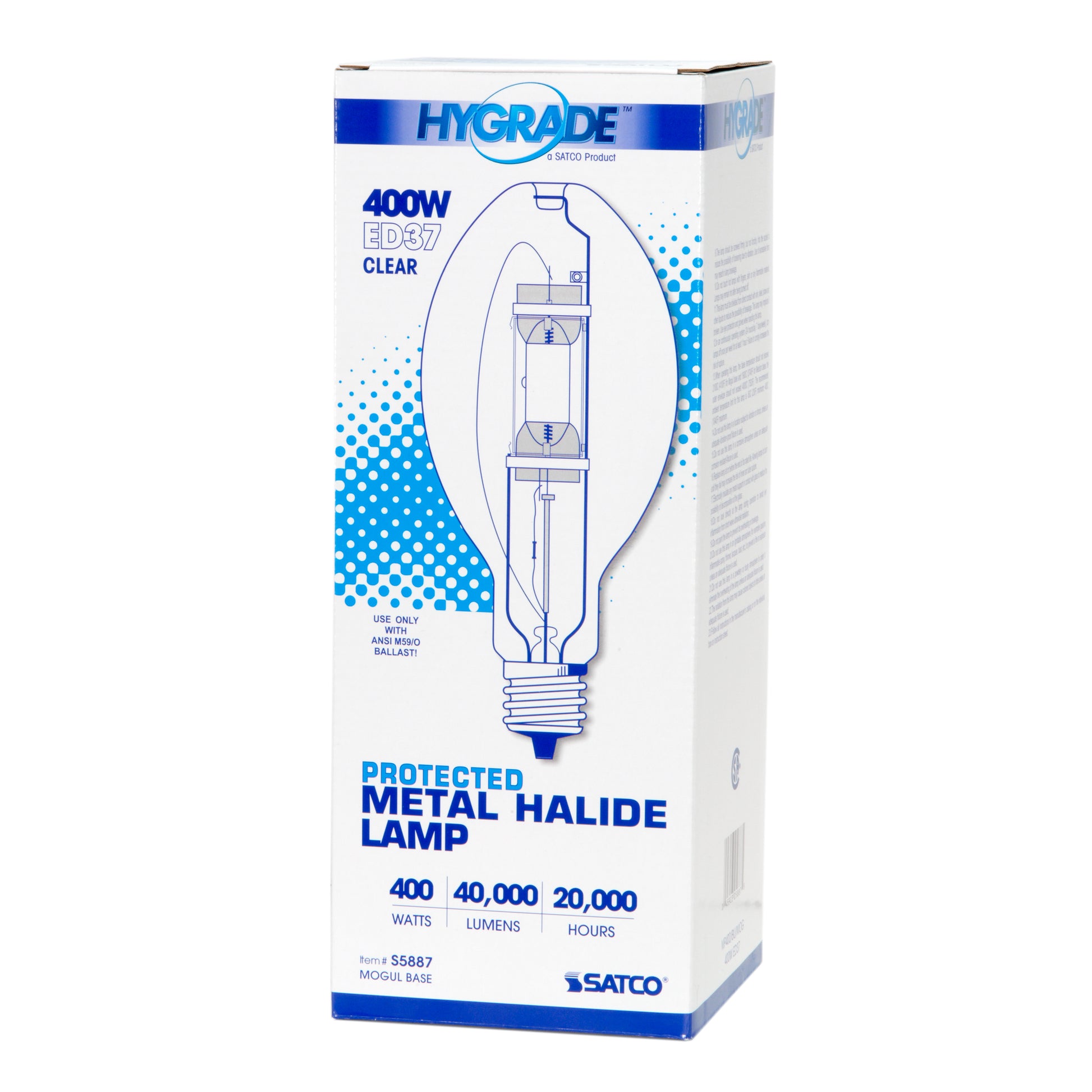 image of 400 Watt - Metal Halide HID - MP400 - Mogul base - ED37 - Clear - 65 CRI - 4200K