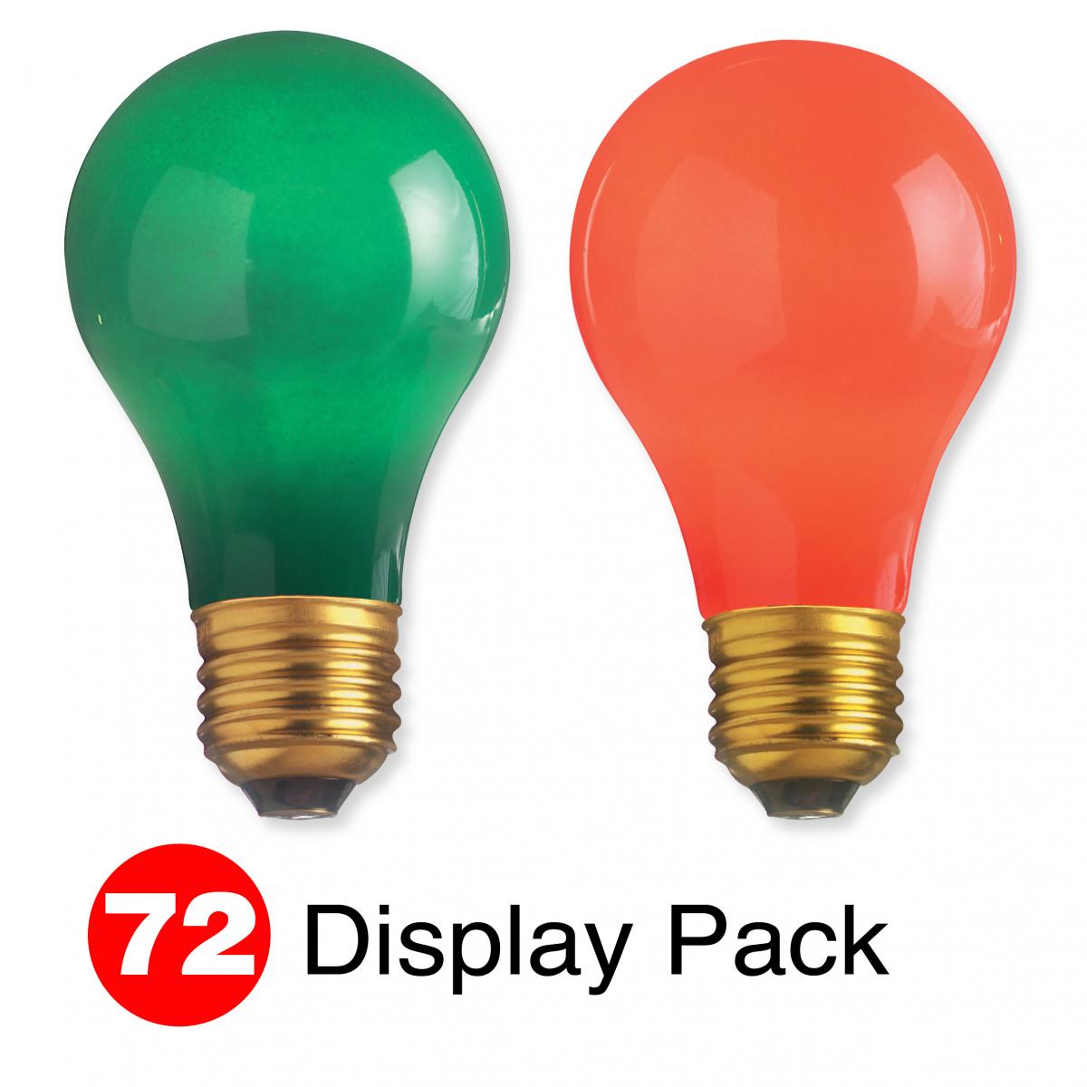 image of Display Pack 72 Total Lamps - A19 25 Watt Incandescent - Medium Base - 36 Red - 36 Green - 1000 Average rated hours - 130 Volt