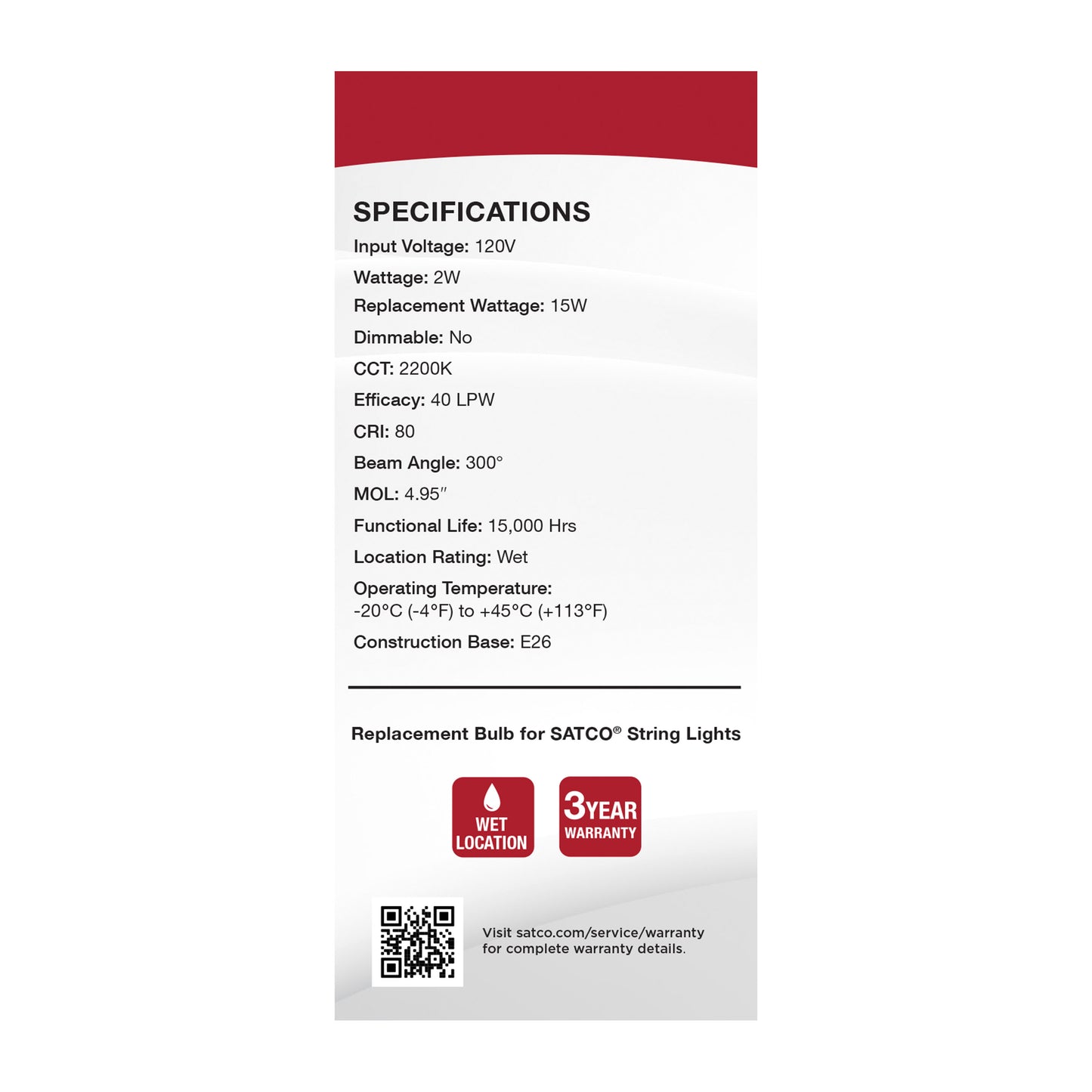 image of Replacement LED String Light Lamp - 2 Watts - ST19 - 2200K - Clear - 120 Volt - Medium Base - 2-Pack