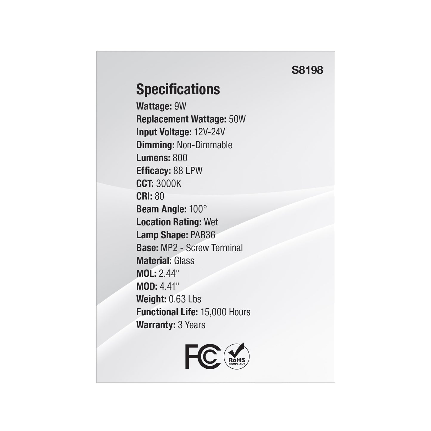 image of 9 Watt LED PAR36 - 15K Average rated hours - 3000K - Screw Terminal base