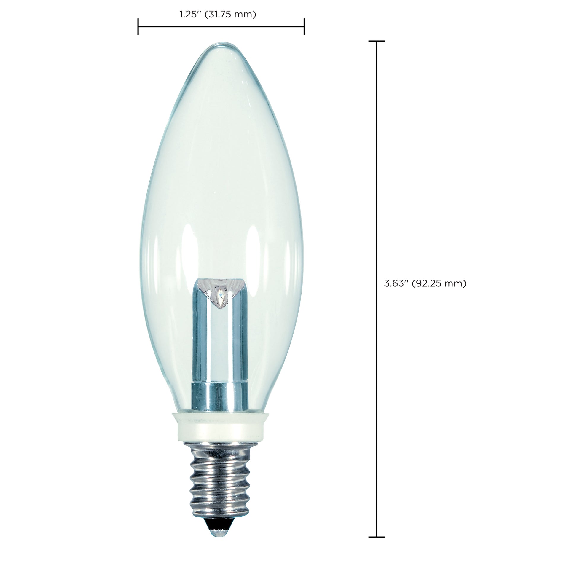 image of 1 Watt LED - BA9 1/2 - Clear - 2700K - Candelabra base - 120 Volt - Carded