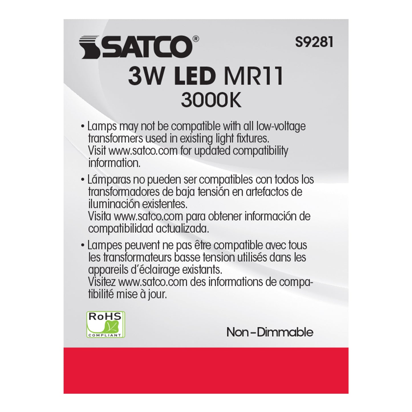 image of 3W - LED - MR11 - 3000K - 25 deg. beam spread - 25000 Average rated hours - 210 Lumens - GU4 base - 12 Volt AC/DC