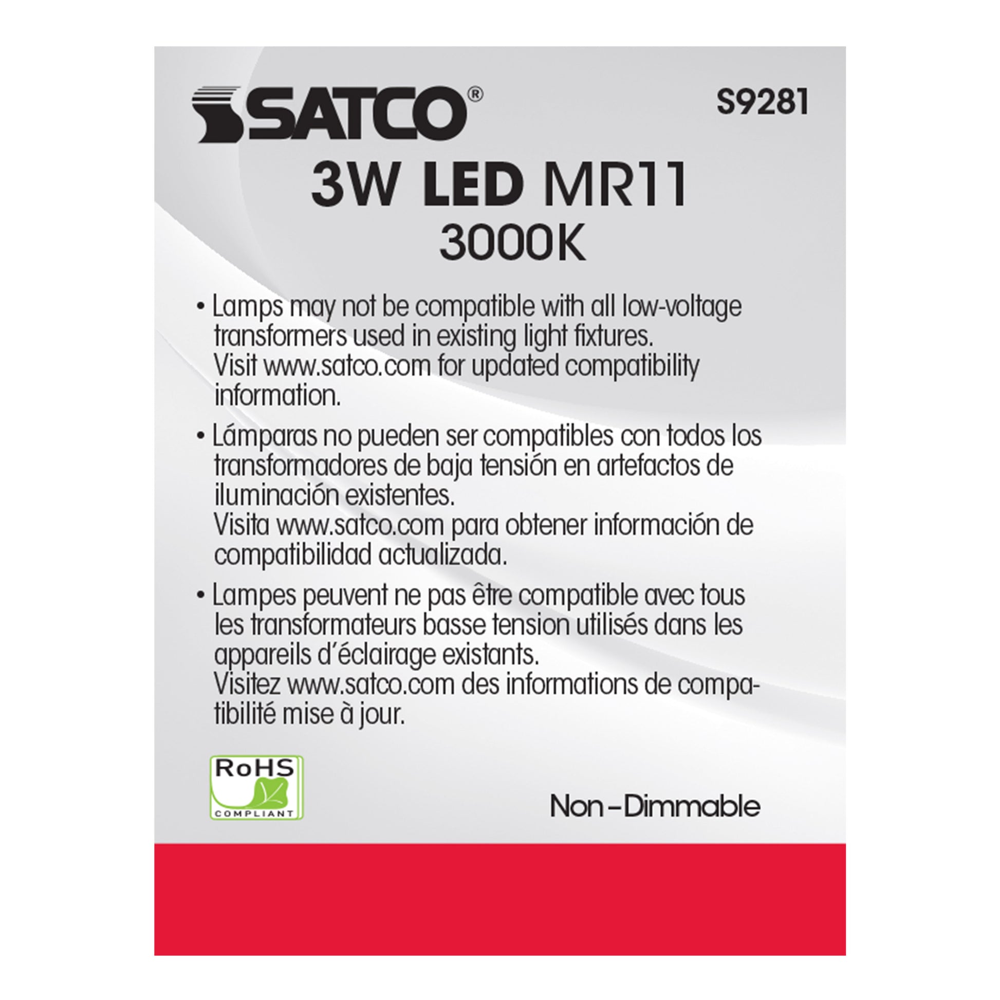 image of 3W - LED - MR11 - 3000K - 25 deg. beam spread - 25000 Average rated hours - 210 Lumens - GU4 base - 12 Volt AC/DC