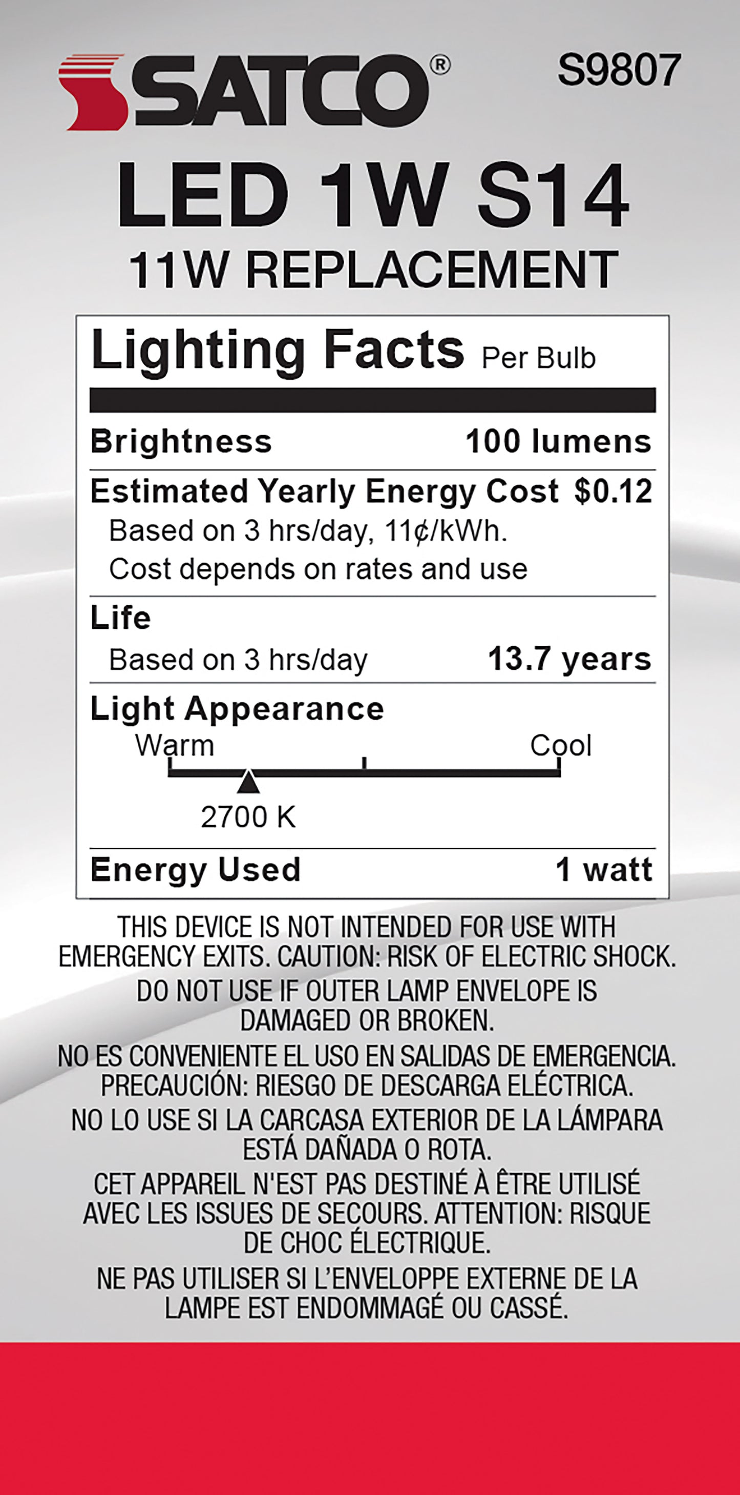image of 1 Watt LED - S14 - Clear - Medium base - 2700K - 120 Volt