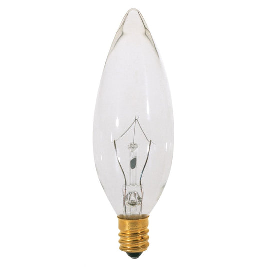 image of 15 Watt BA9 1/2 Incandescent - Clear - 2500 Average rated hours - 114 Lumens - Candelabra base - 130 Volt