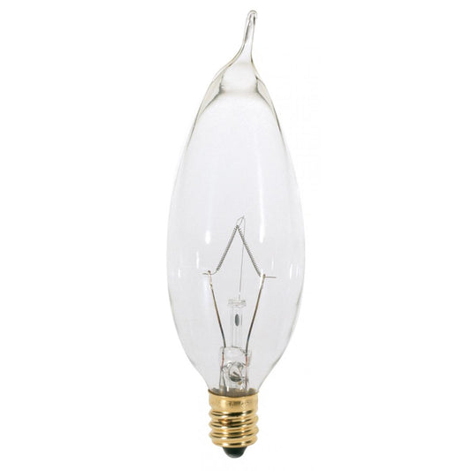 25 Watt CA8 Incandescent - Clear - 2500 Average rated hours - 210 Lumens - Candelabra base - 130 Volt