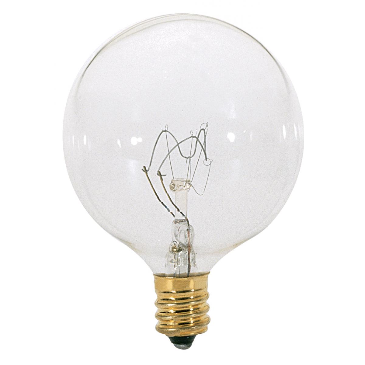 15 Watt G16 1/2 Incandescent - Clear - 2500 Average rated hours - 98 Lumens - Candelabra base - 130 Volt