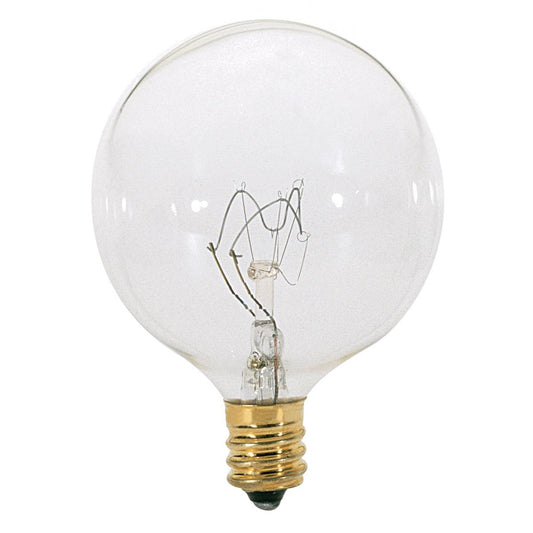 15 Watt G16 1/2 Incandescent - Clear - 2500 Average rated hours - 98 Lumens - Candelabra base - 130 Volt