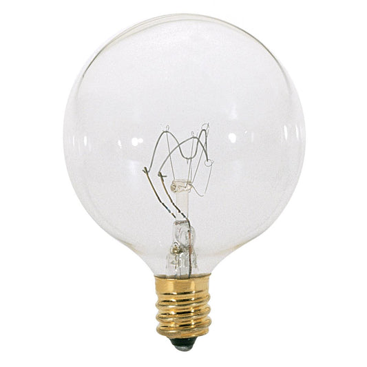 25 Watt G16 1/2 Incandescent - Clear - 2500 Average rated hours - 186 Lumens - Candelabra base - 130 Volt