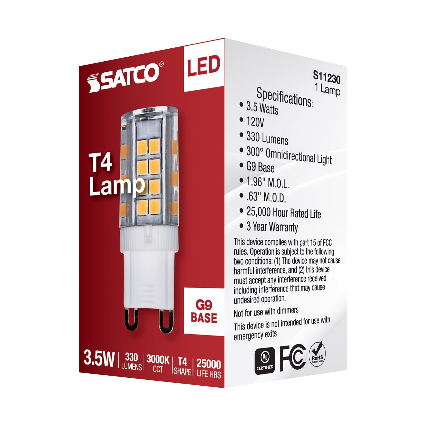 image of 3.5 Watt - JCD LED - Clear - 3000K - G9 Base - 120 Volt