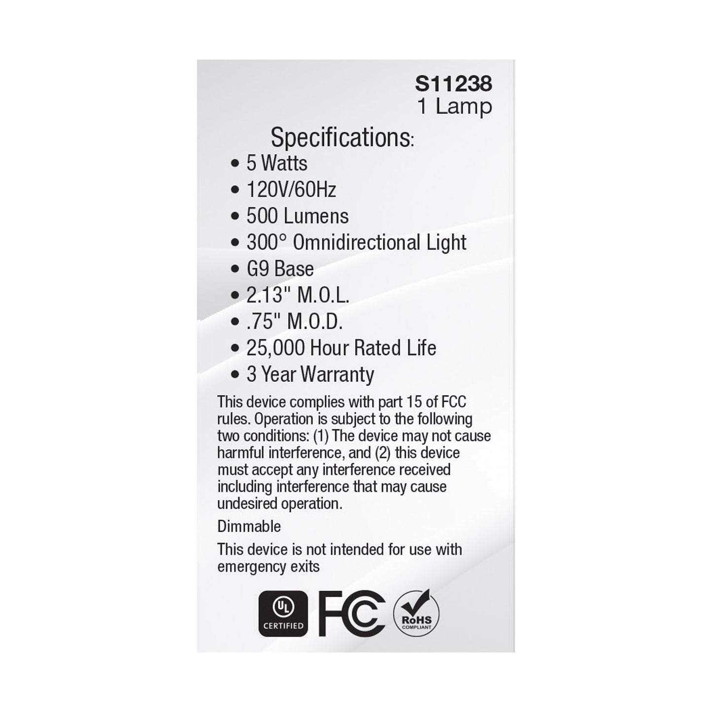 image of 5 Watt G9 LED - Clear - 2700K - T4 Shape - 120 Volt