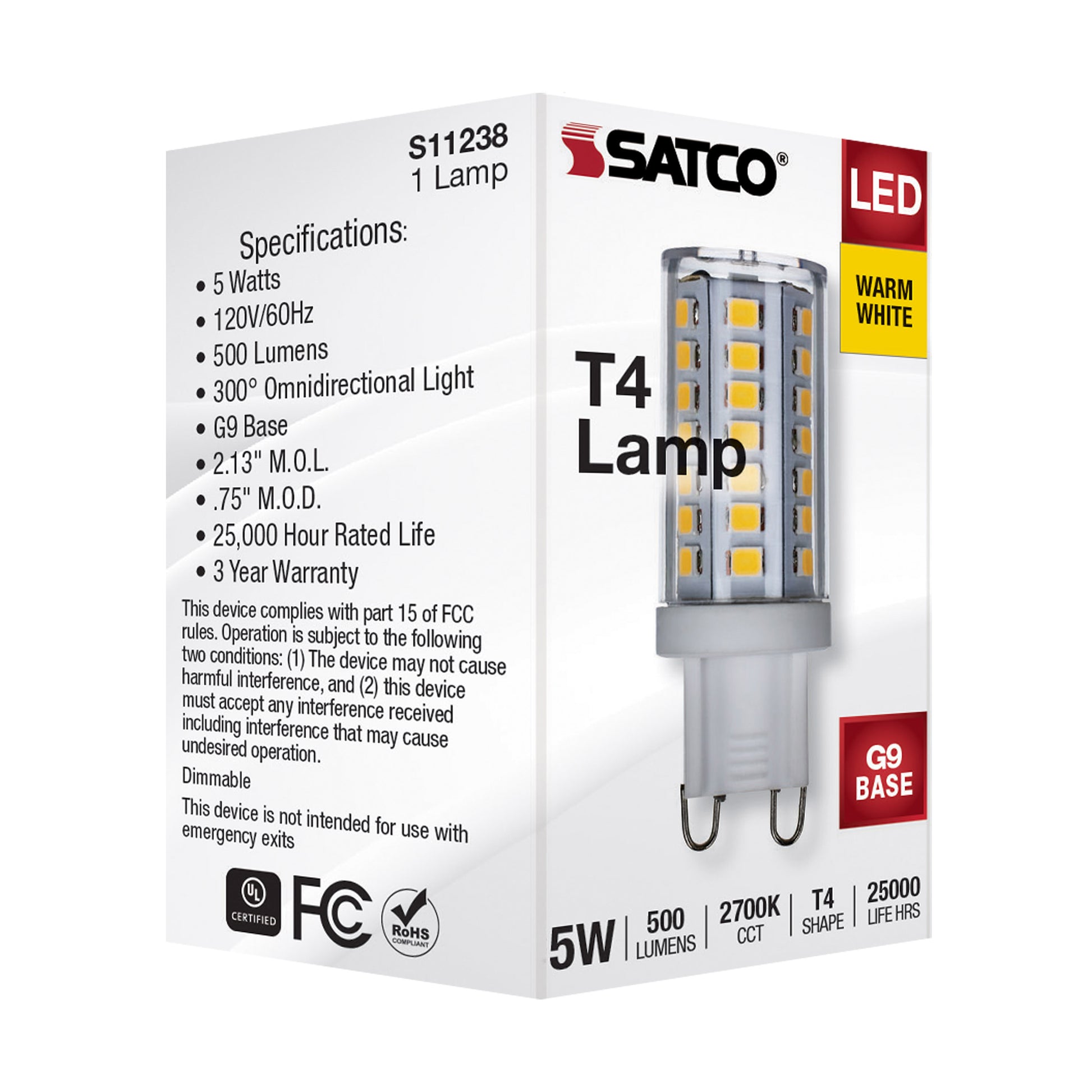 image of 5 Watt G9 LED - Clear - 2700K - T4 Shape - 120 Volt
