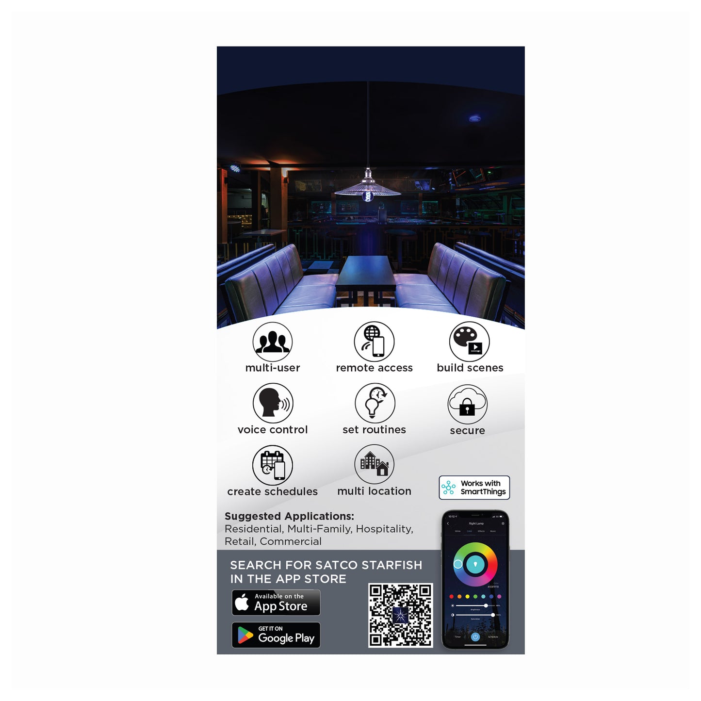 image of 6 Watt - A19 LED - 2700K-5000K RGB/Tunable White - Starfish IOT - Clear - Medium Base - 120 Volt