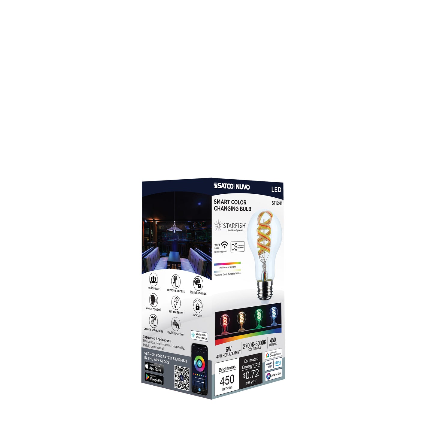 image of 6 Watt - A19 LED - 2700K-5000K RGB/Tunable White - Starfish IOT - Clear - Medium Base - 120 Volt