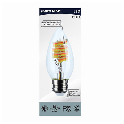 image of 4 Watt - B11 LED - 2700K-5000K RGB/Tunable White - Starfish IOT - Clear - Medium Base - 120 Volt