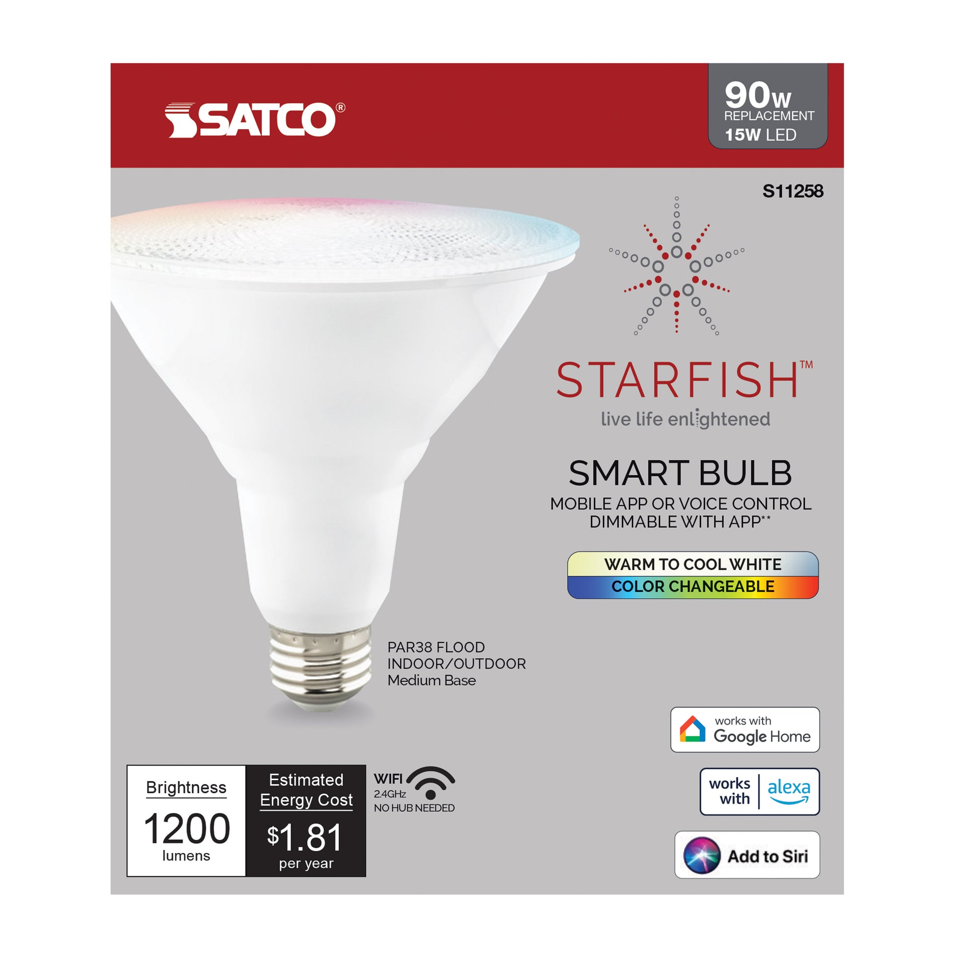 image of 15 Watt - PAR38 LED - RGB & Tunable White - Starfish IOT - 120 Volt - 1200 Lumens