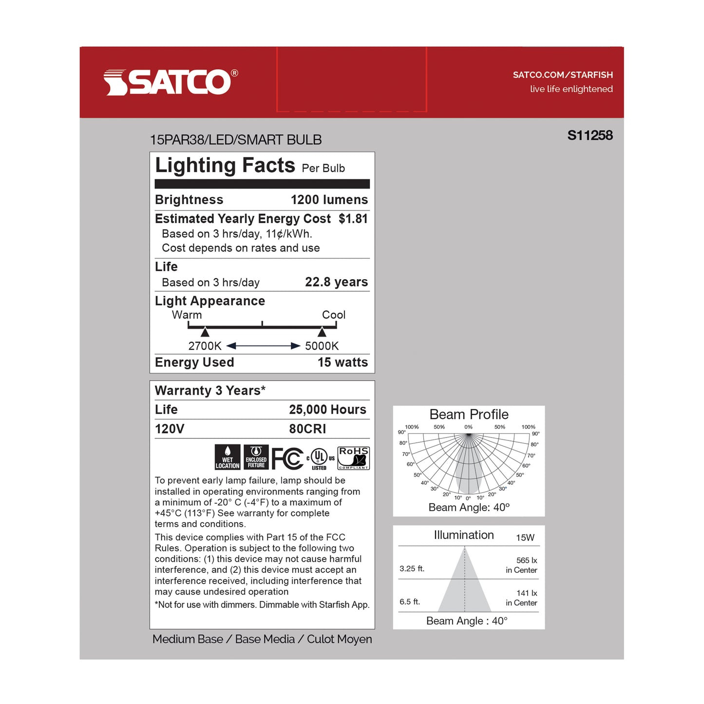 image of 15 Watt - PAR38 LED - RGB & Tunable White - Starfish IOT - 120 Volt - 1200 Lumens